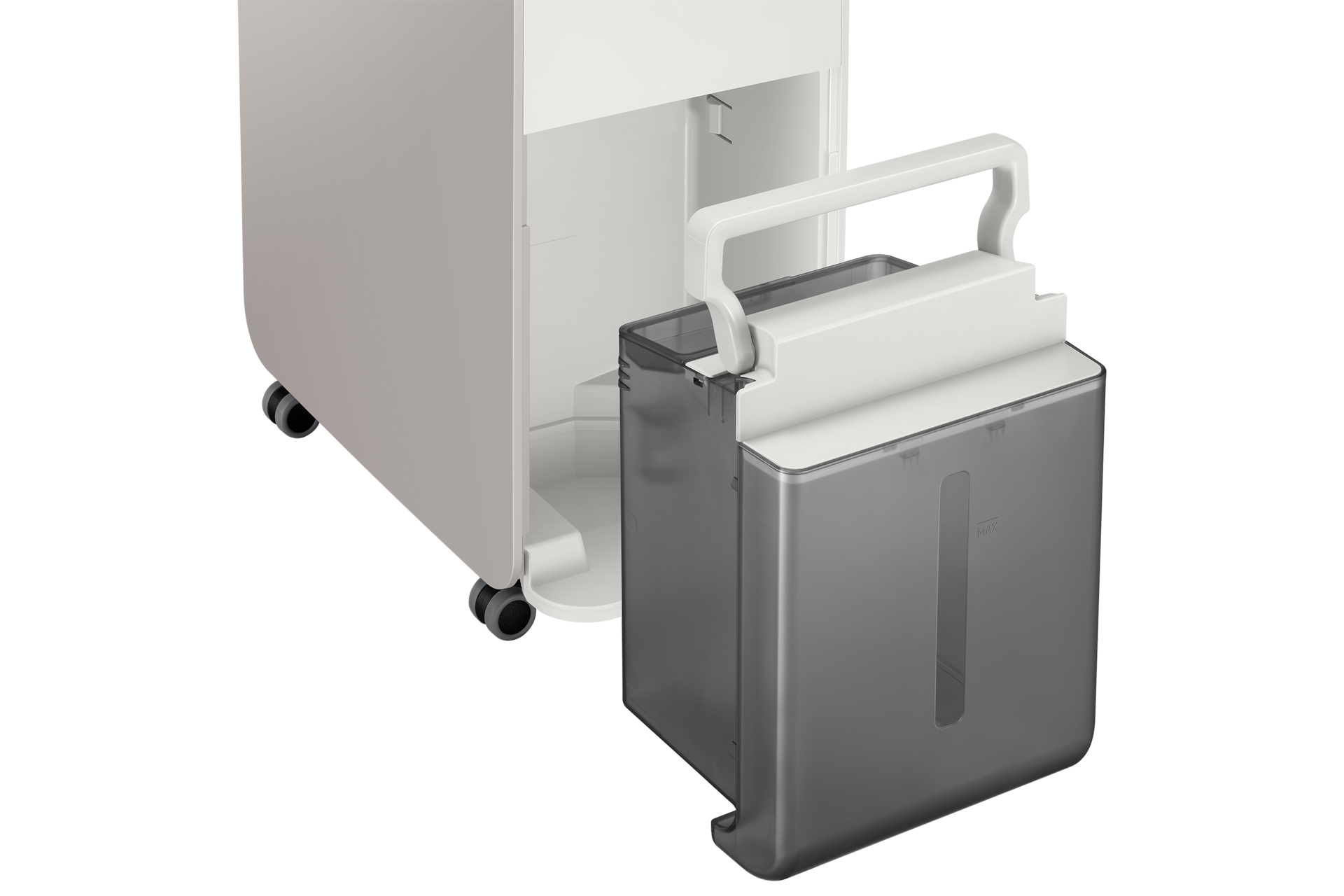 인버터 제습기 18L 어스 브라운 물통 분리 후 제습기 오른쪽 측면 하단 확대