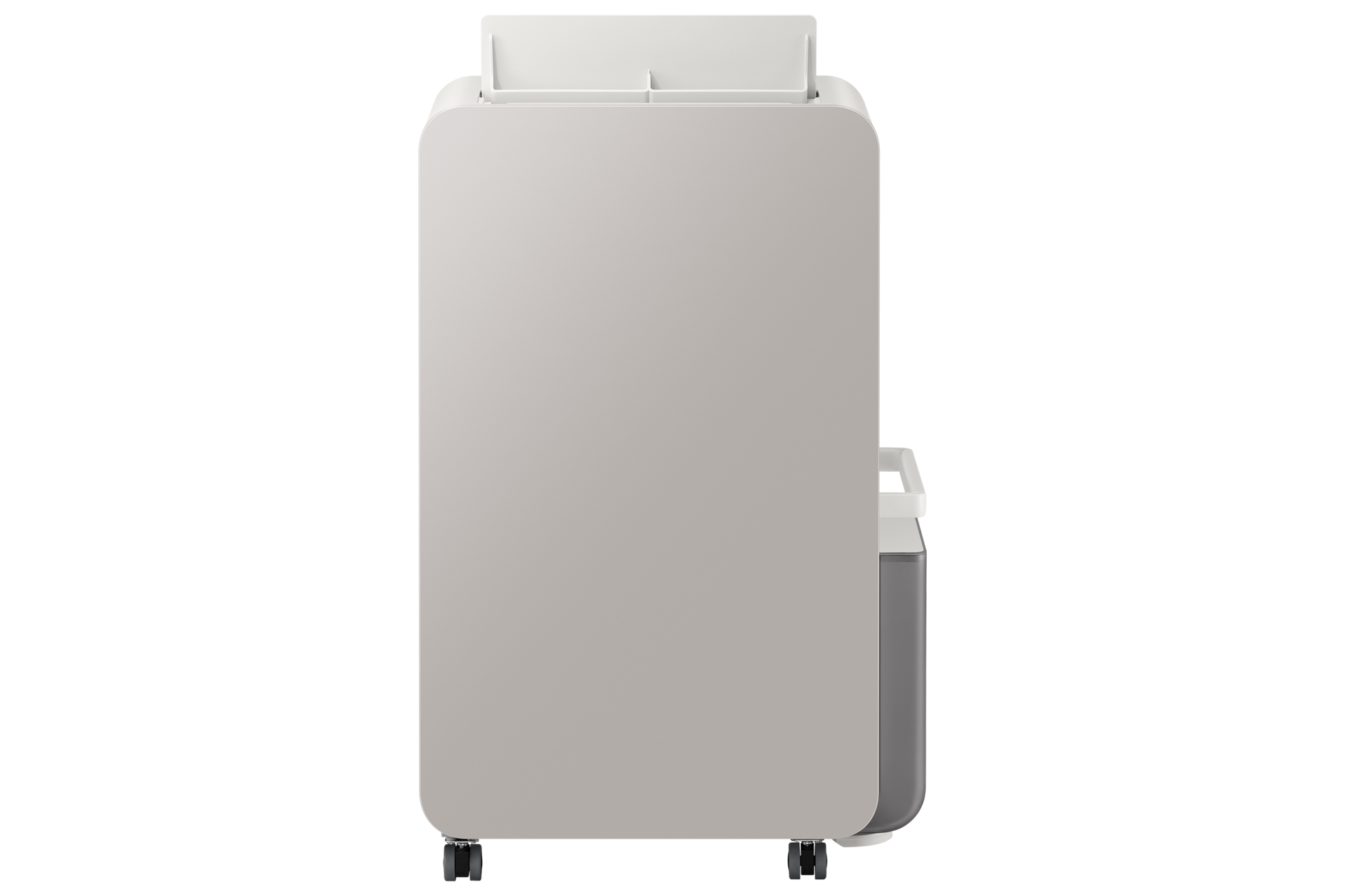 인버터 제습기 21L 어스 브라운 스윙 블레이드가 작동 중인 정면