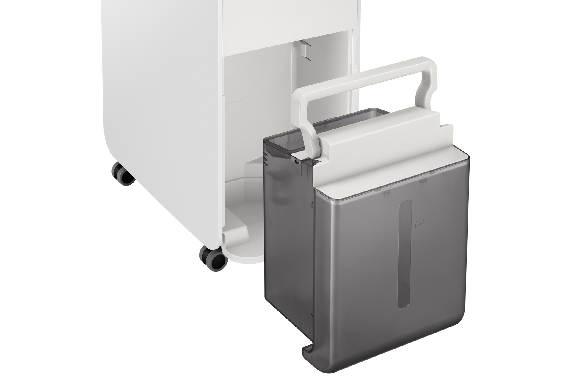 인버터 제습기 18L 빅토리 그레이 물통 분리 후 제습기 오른쪽 측면 하단 확대