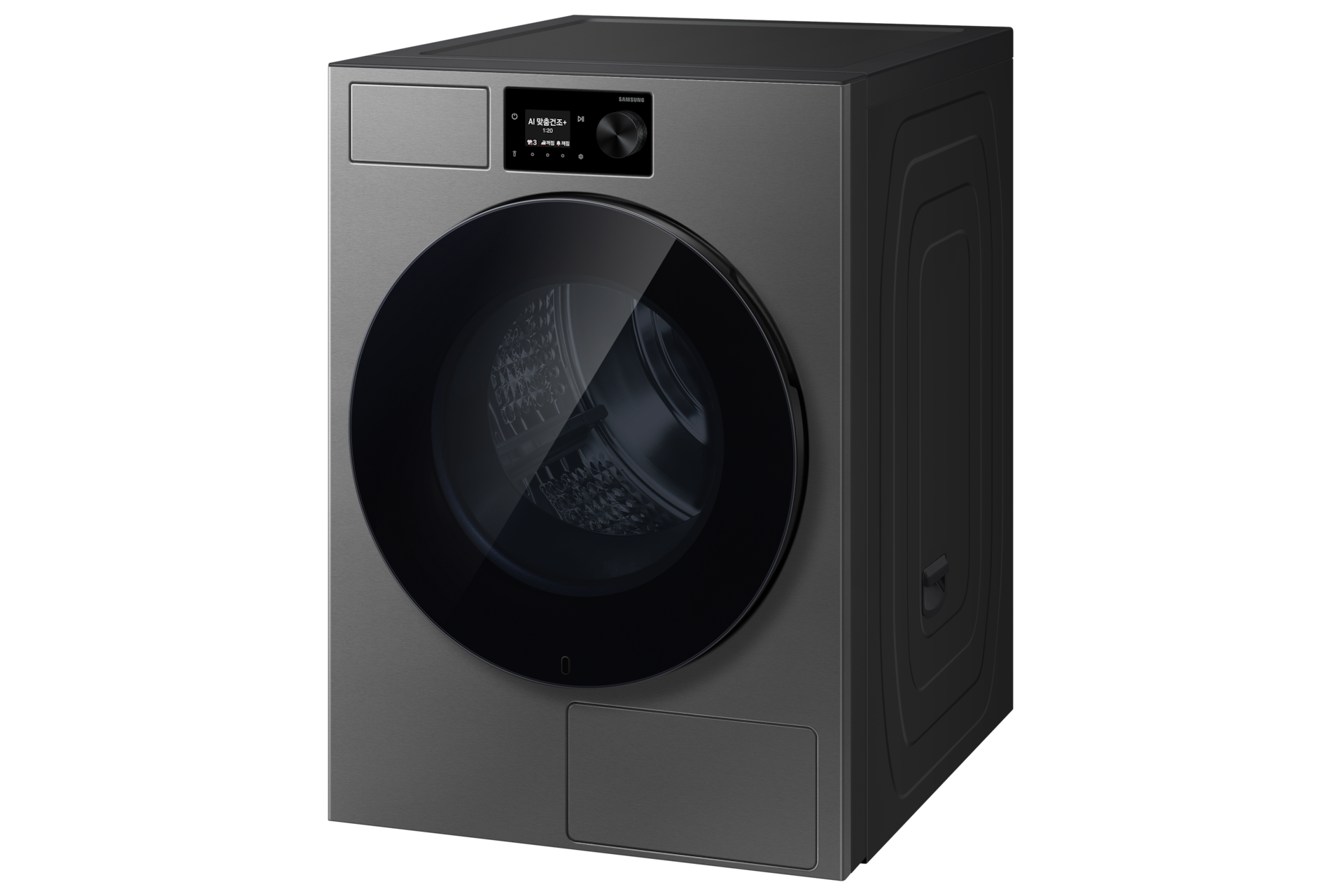 Bespoke AI 건조기 18kg (71.1mm LCD) 다크스틸 우측면 30도
