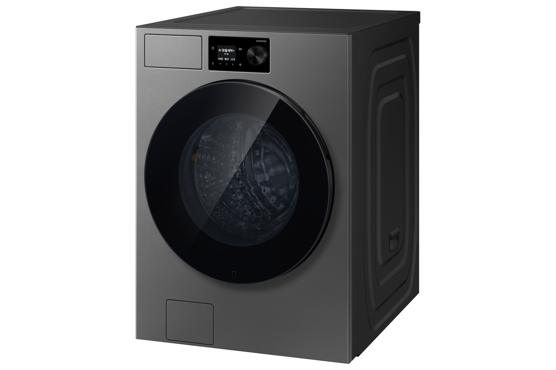 Bespoke AI 세탁기 24kg (71.1mm LCD) 다크스틸 우측 30도