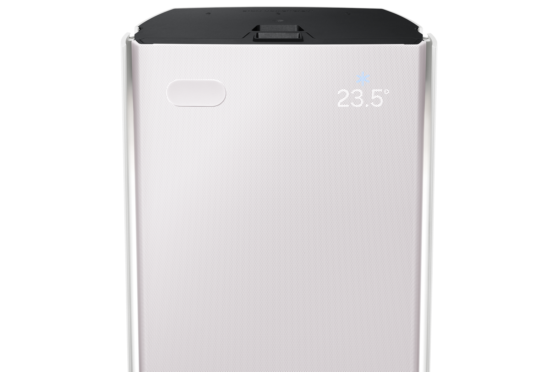 Bespoke AI 무풍콤보 갤러리 프로 청정 56.9㎡ 전원이 켜져 있는 스탠드 에어컨 상단부 확대 