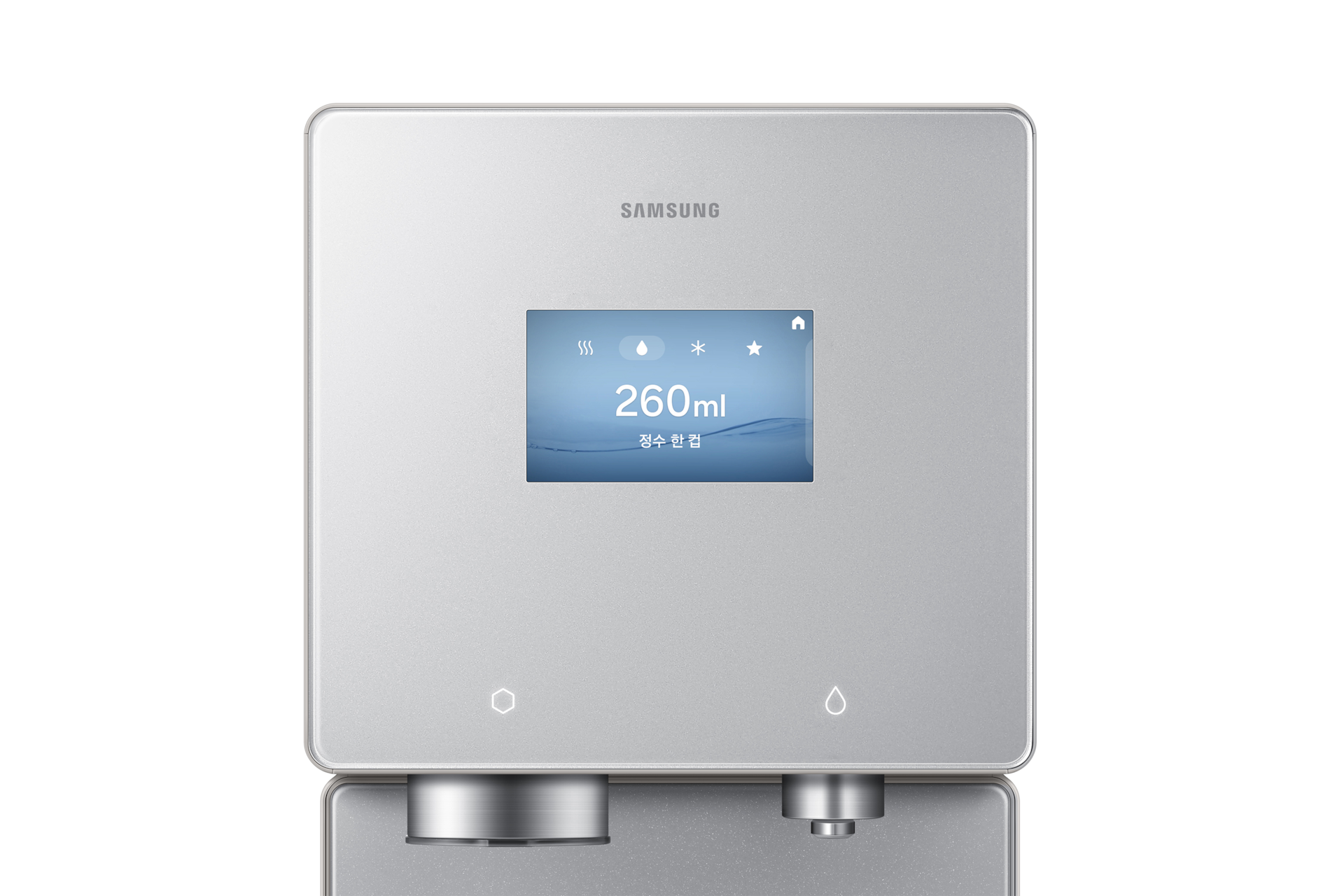 Bespoke AI 얼음정수기 (냉/온/정수) 새틴 베이지 정면 디스플레이 확대