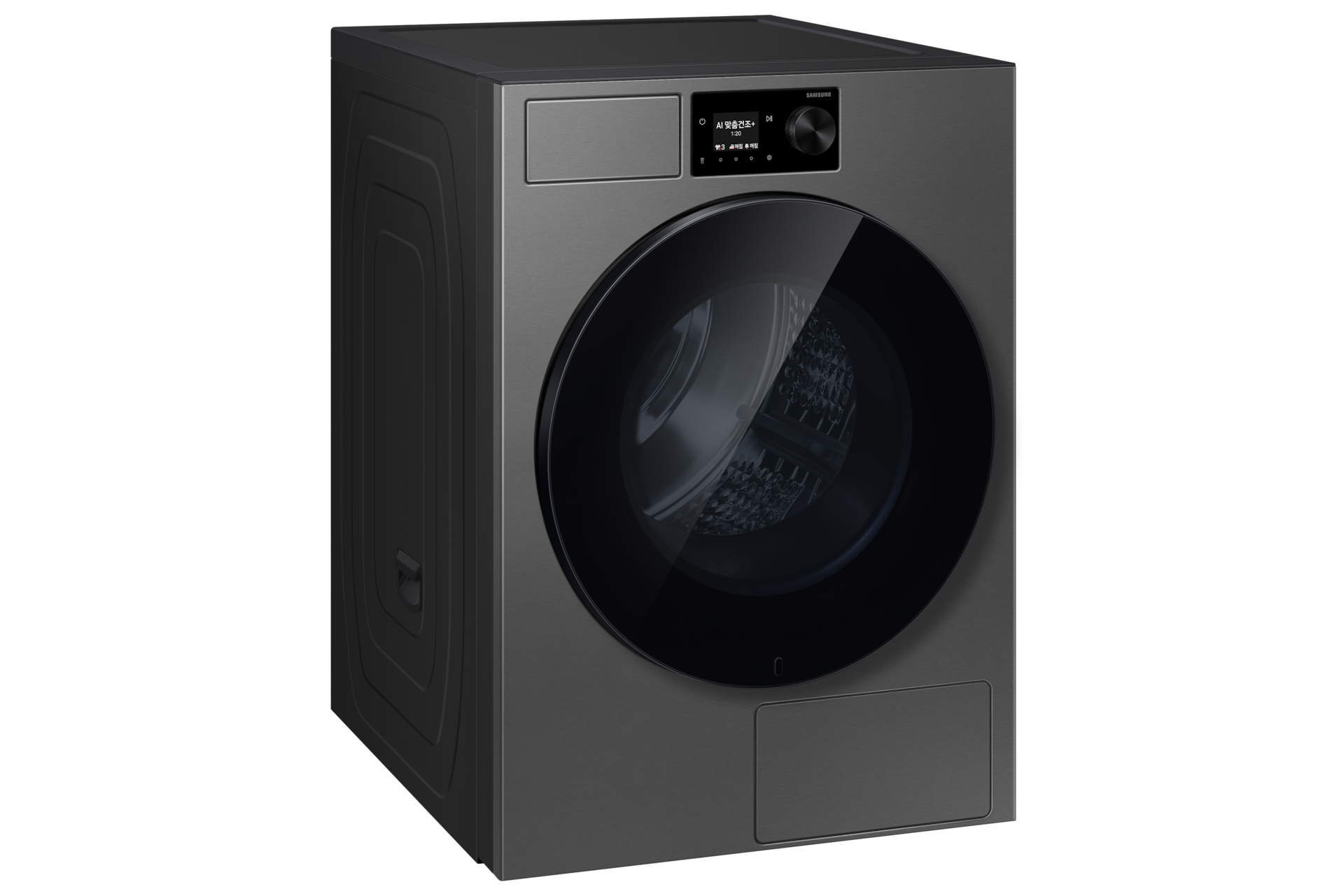 Bespoke AI 건조기 20kg (71.1mm LCD) 다크스틸 좌측면 30도