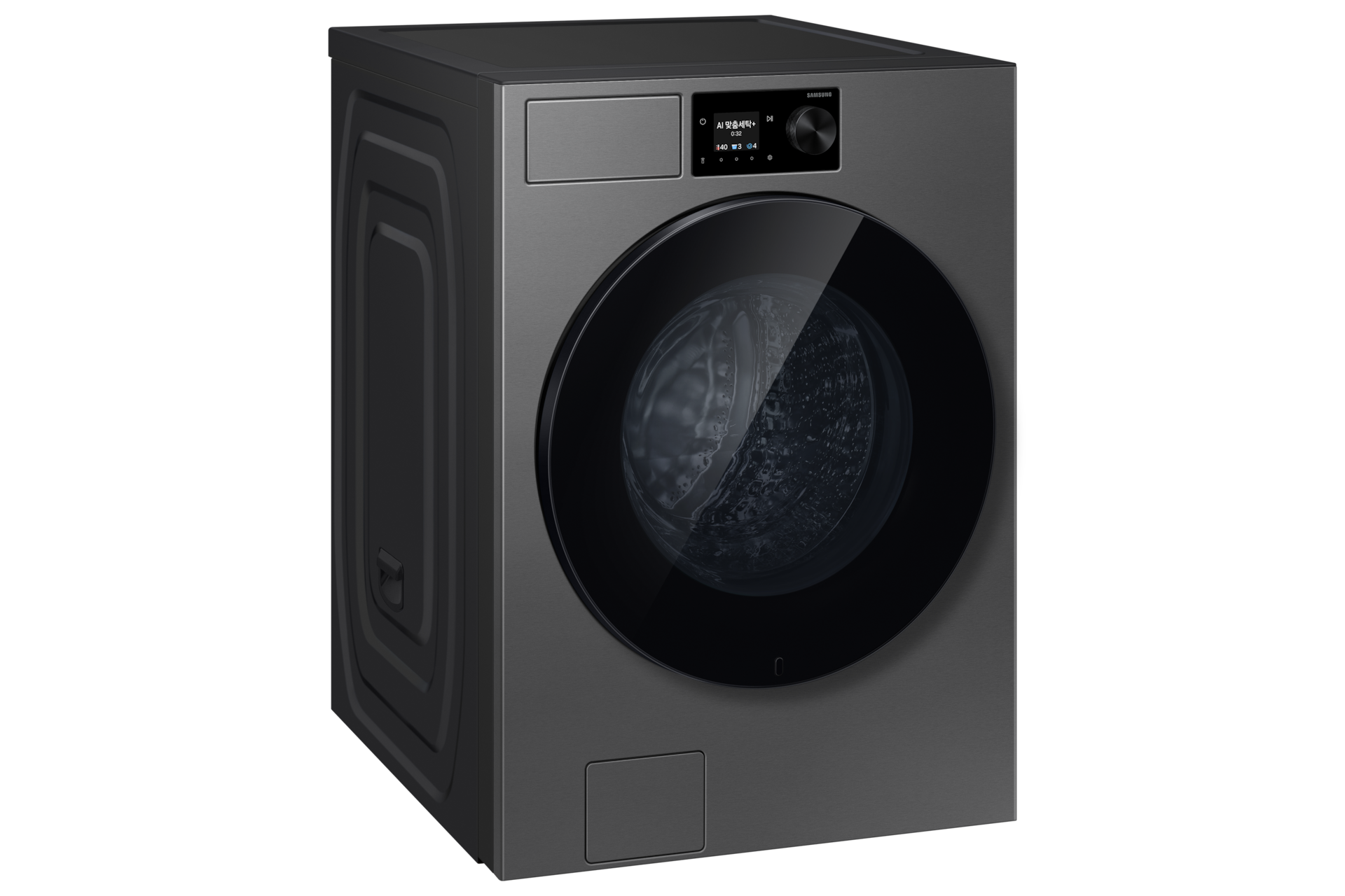 Bespoke AI 세탁기 24kg (71.1mm LCD) 다크스틸 좌측 30도