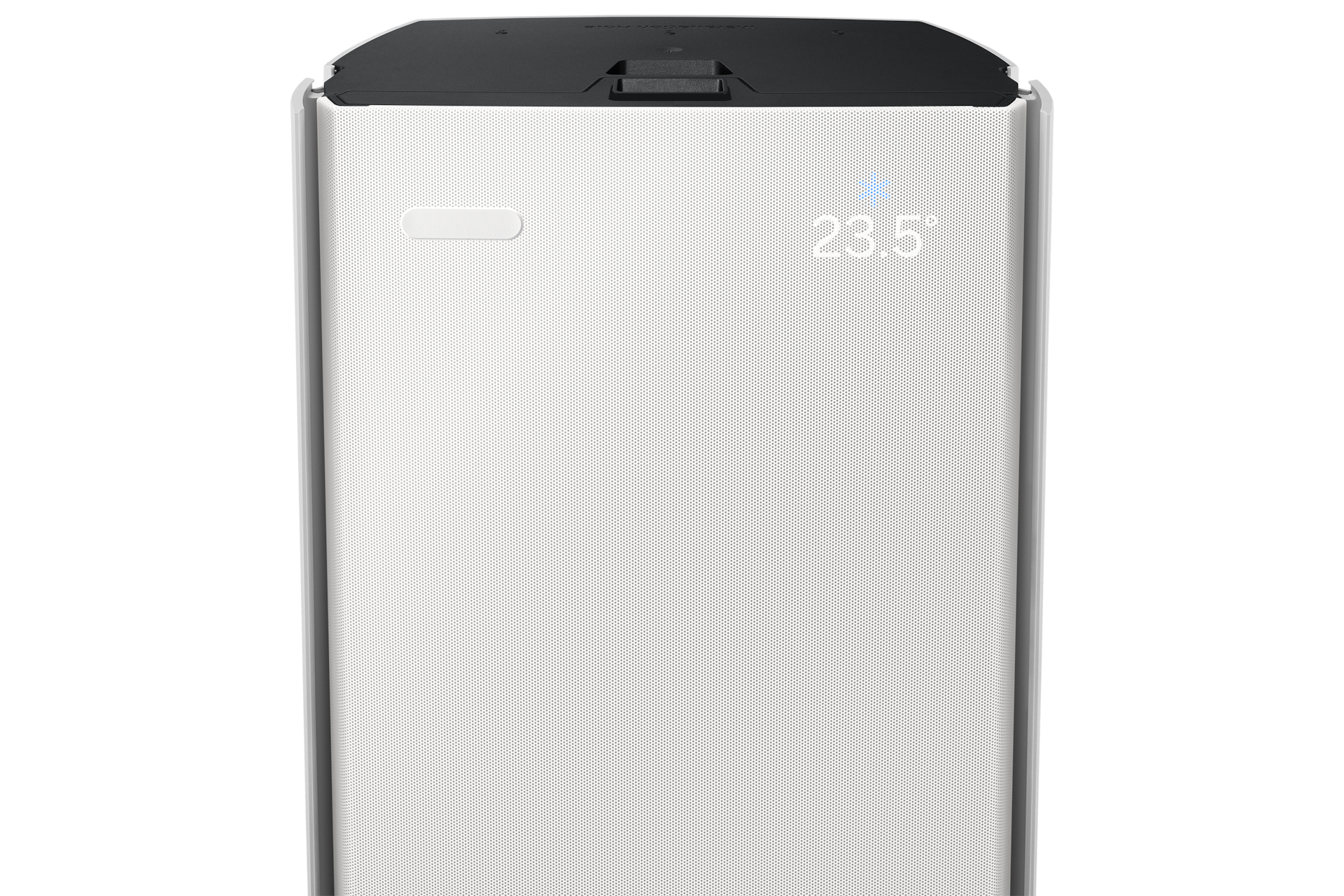 Bespoke AI 무풍콤보 갤러리 프로 56.9㎡ 전원이 켜져 있는 스탠드 에어컨 상단부 확대 컷