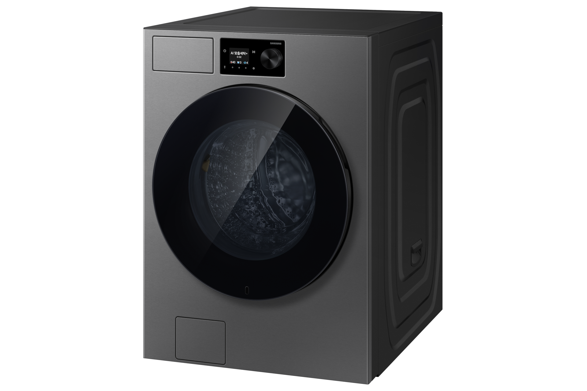 Bespoke AI 세탁기 21kg (71.1mm LCD) 다크스틸 우측 30도