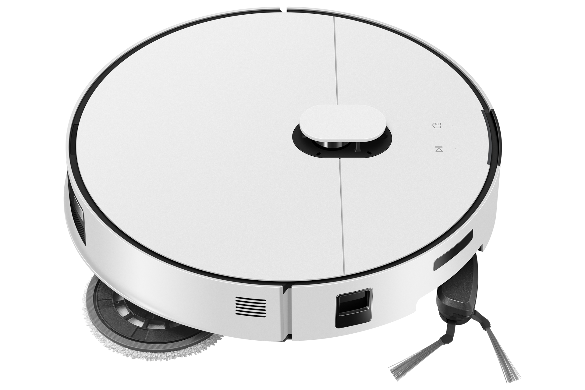 Bespoke AI 스팀 울트라 새틴 그레이지 사이드 브러시와 물걸레가 팝아웃된 왼쪽 측면