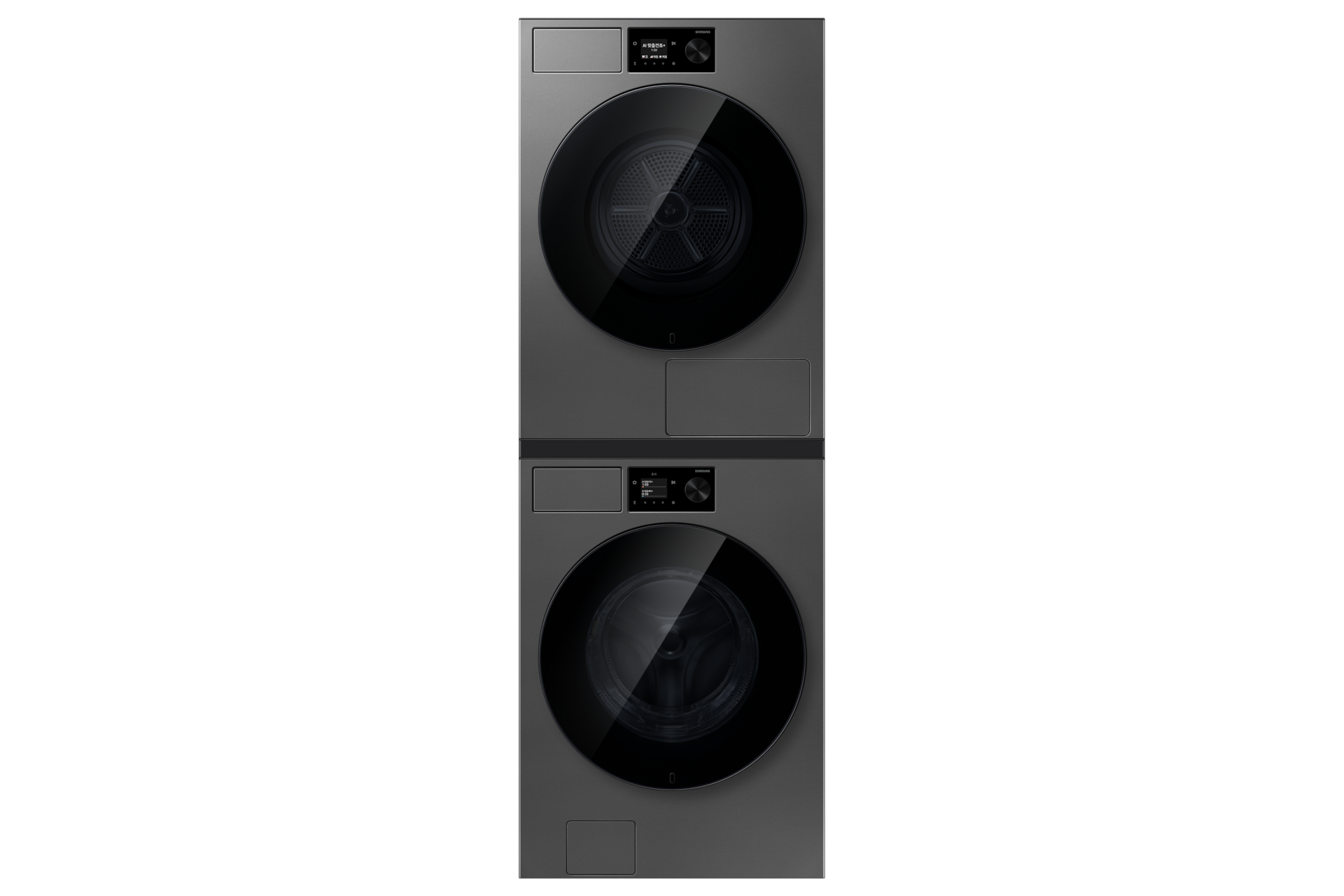 Bespoke AI 세탁기+건조기 24/20kg (71.1mm LCD)+상단 설치 키트 다크스틸 세탁기+건조기 정