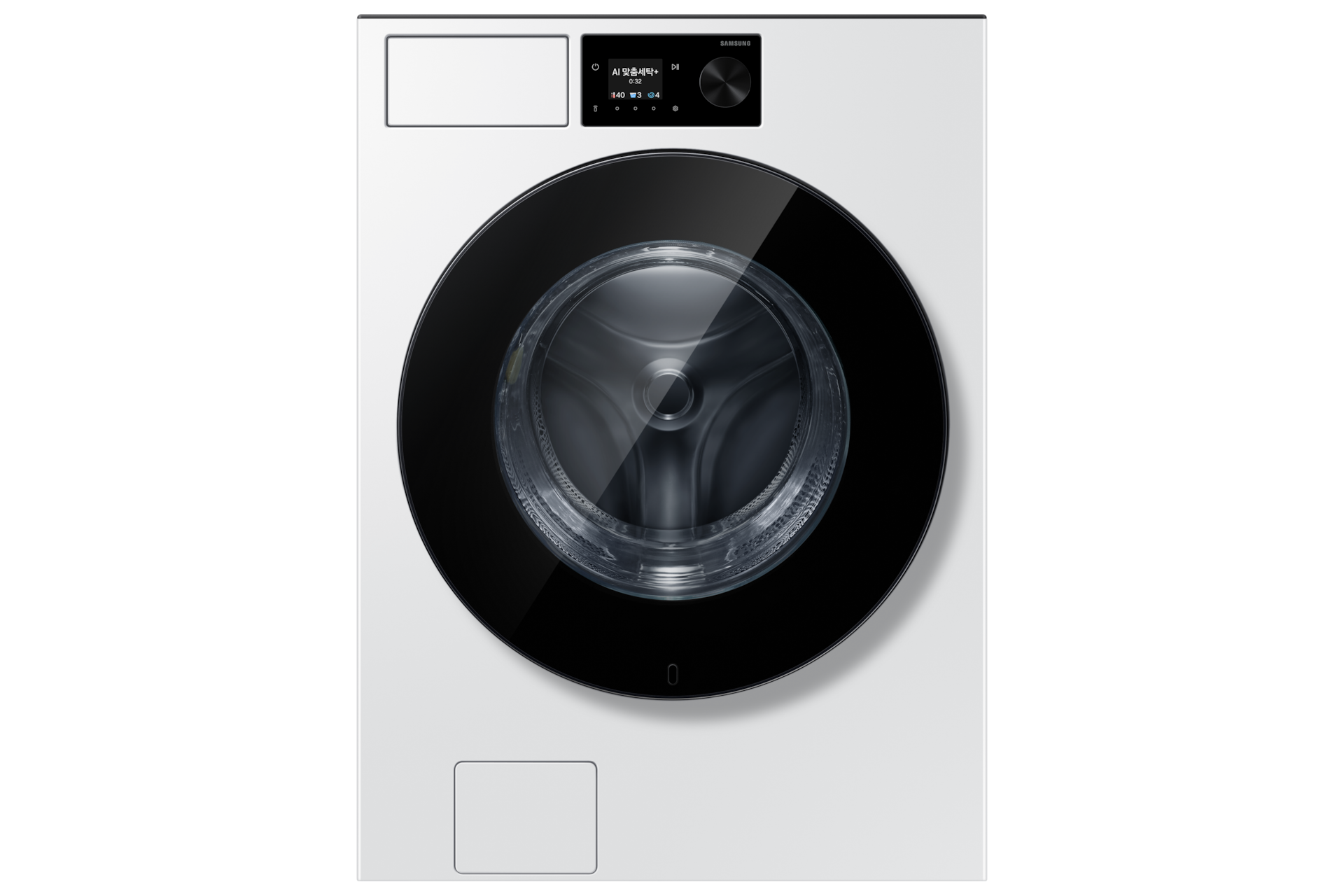 Bespoke AI 세탁기+건조기 21/18kg (71.1mm LCD)+상단 설치 키트 화이트 세탁기 정면
