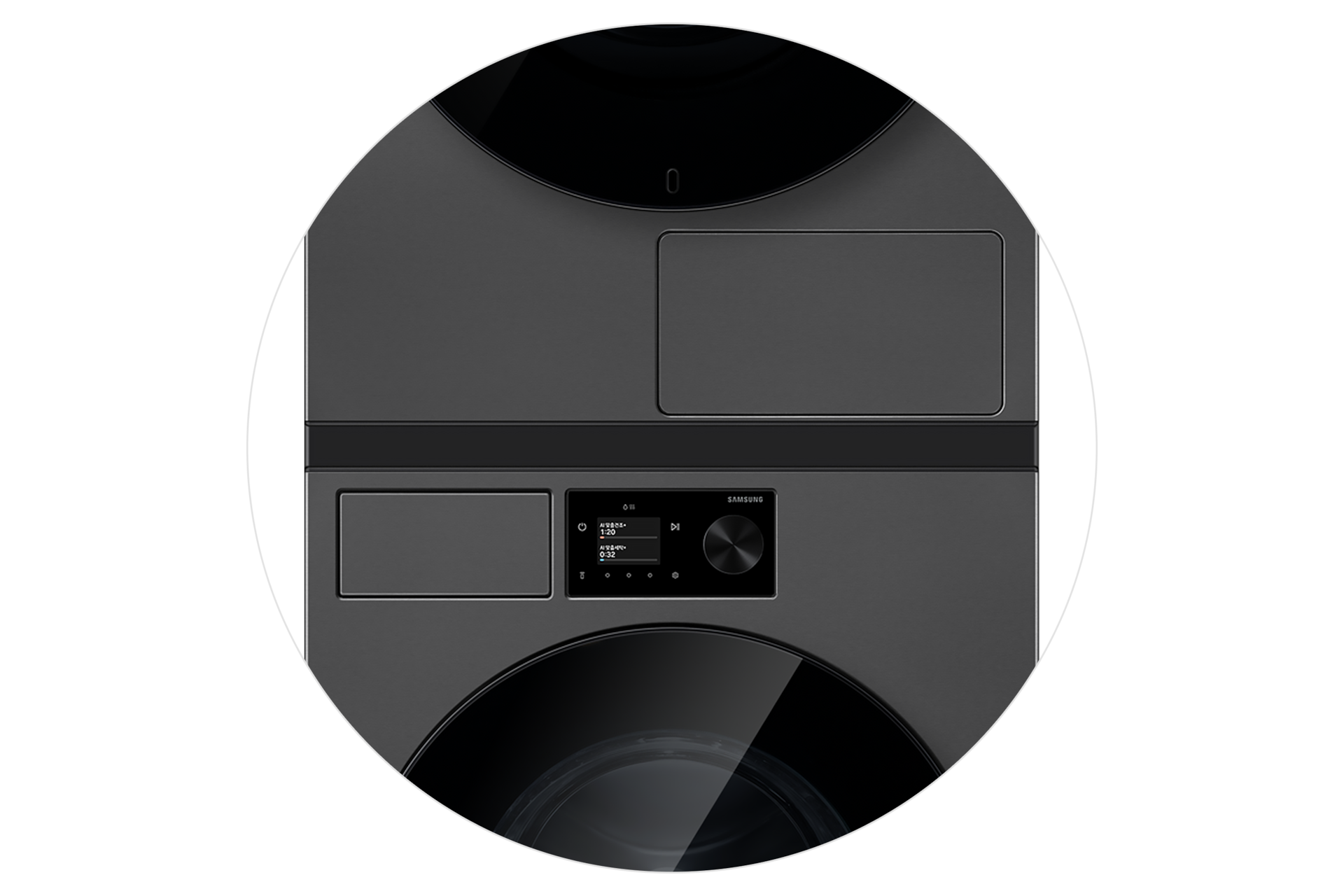 Bespoke AI 세탁기+건조기 24/20kg (71.1mm LCD)+상단 설치 키트 다크스틸 건조기 상단설치키트