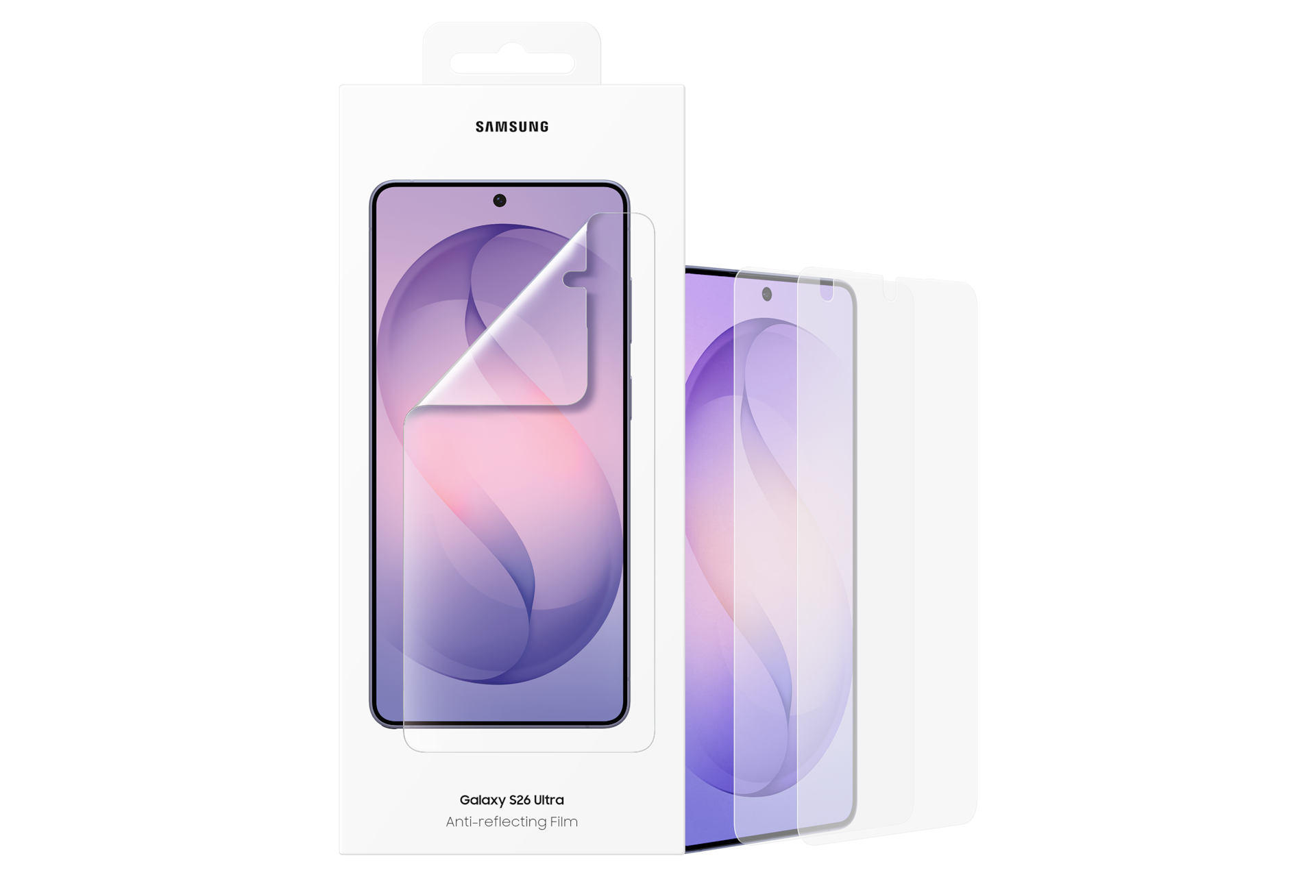 갤럭시 S26 울트라 AR 필름 (투명) 패키지 및 기기에 필름이 근접해있는 이미지