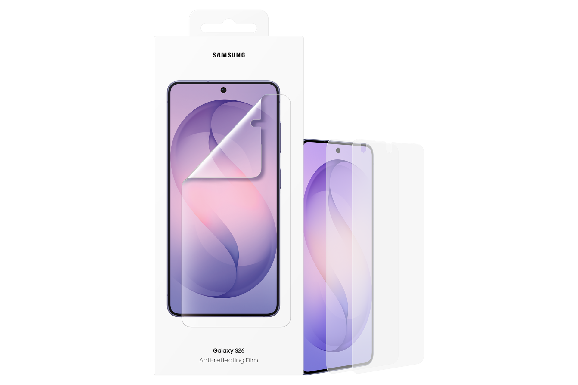 갤럭시 S26 AR 필름 (투명) 패키지 및 기기에 필름이 근접해있는 이미지