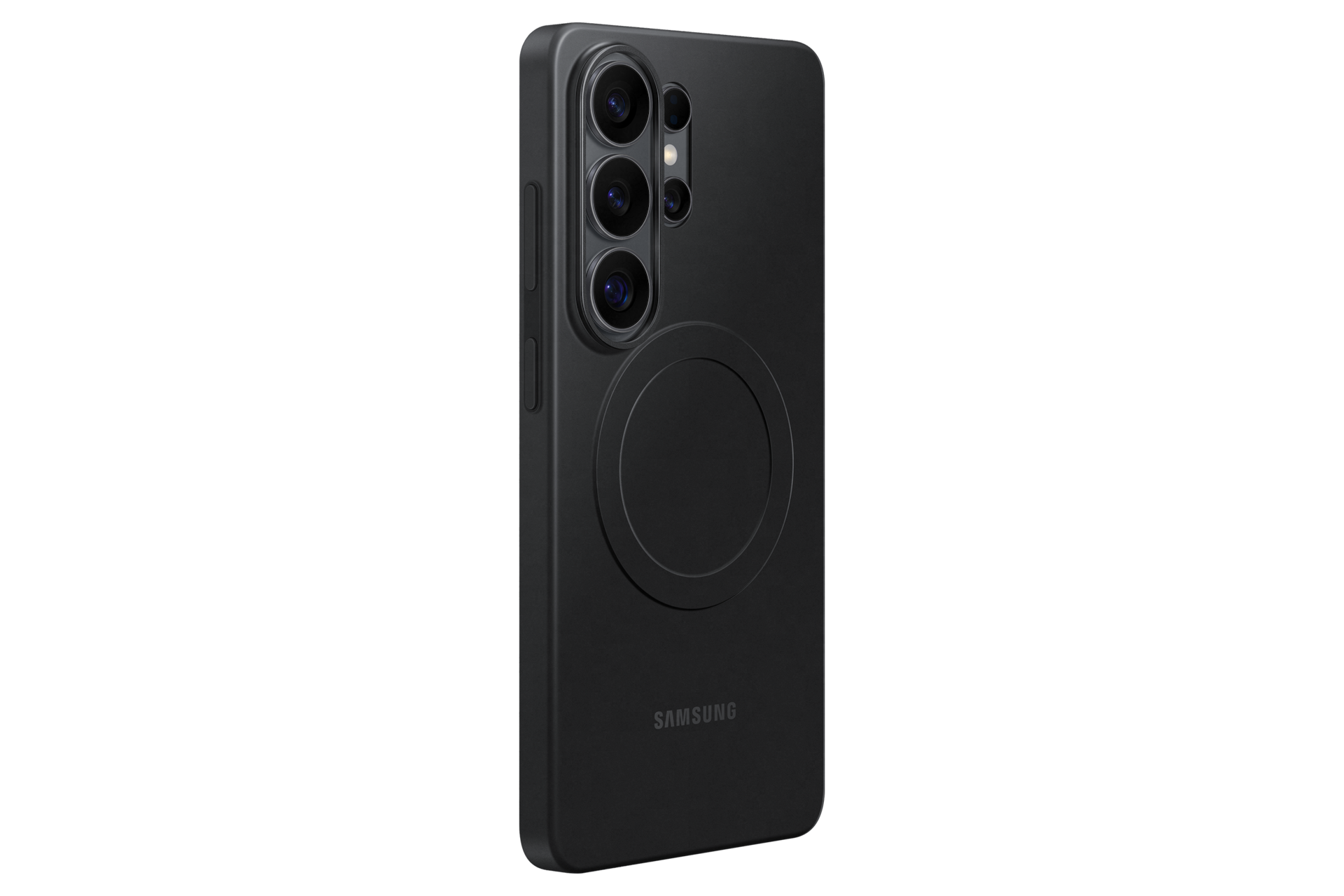 갤럭시 S26 울트라 슬림 마그넷 케이스 (블랙) 기기가 장착된 우측으로 45도 돌아간 후면 이미지