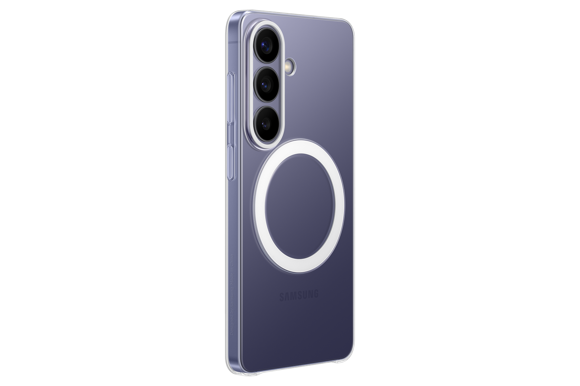 갤럭시 S26 클리어 마그넷 케이스 (투명) 기기가 장착된 우측으로 45도 돌아간 후면 이미지