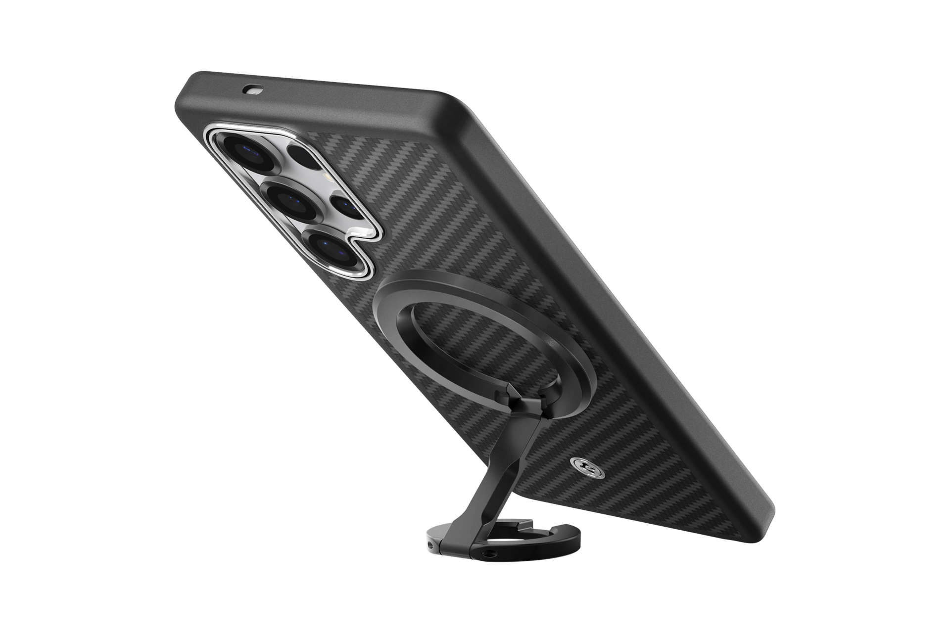 듀얼 마그넷 링홀더 (블랙) 기기에 부착된 세로 모드 스탠드로 세워진 이미지