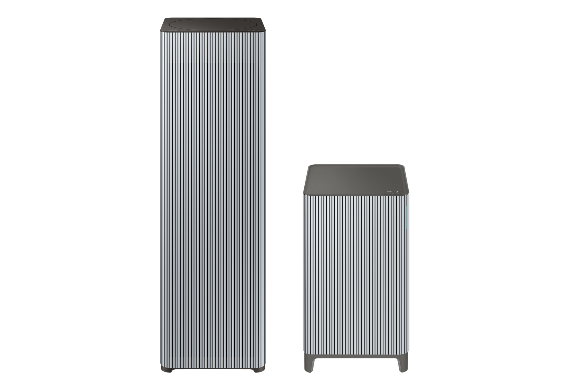 Infinite AI 공기청정기 (100㎡+33㎡, 리유저블 필터) 더블 패키지 에센셜 블루 그레이 100m² 정면 이미지와 33m² 정면 이미지