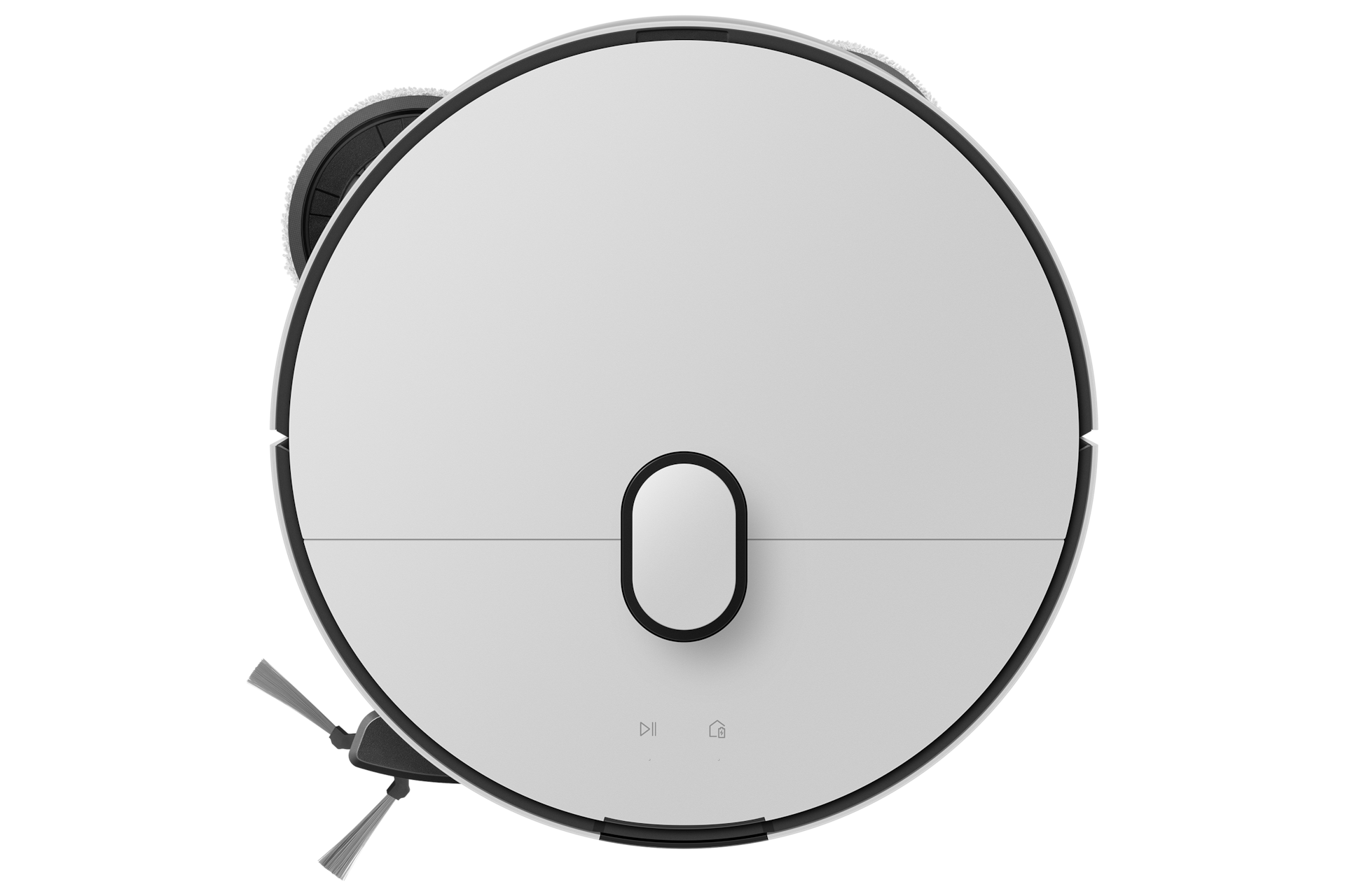 Bespoke AI 스팀 플러스 새틴 그레이지 사이드 브러시와 물걸레가 팝아웃된 상단