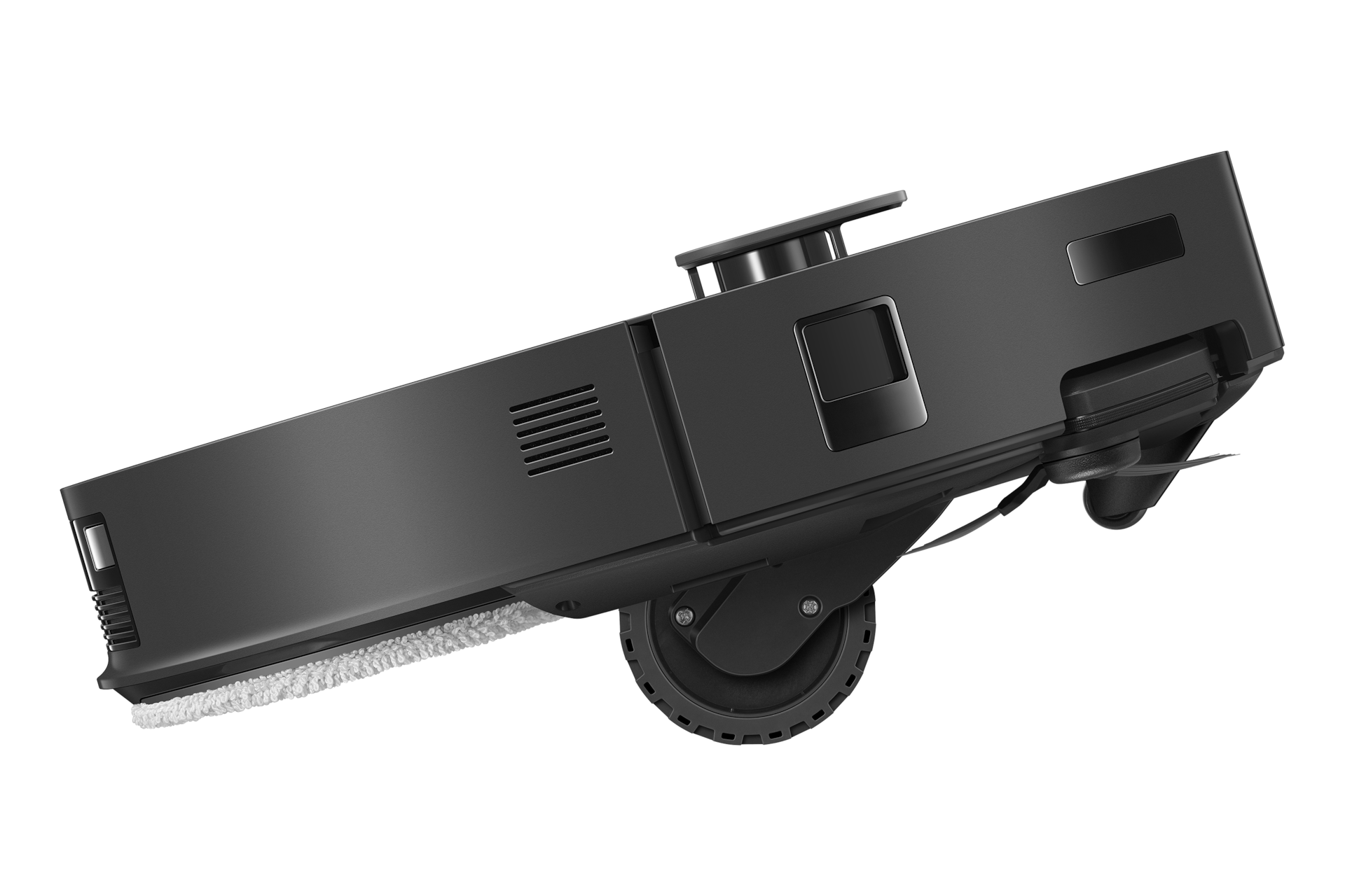 Bespoke AI 스팀 플러스 새틴 차콜 승월하고 있는 왼쪽 측면