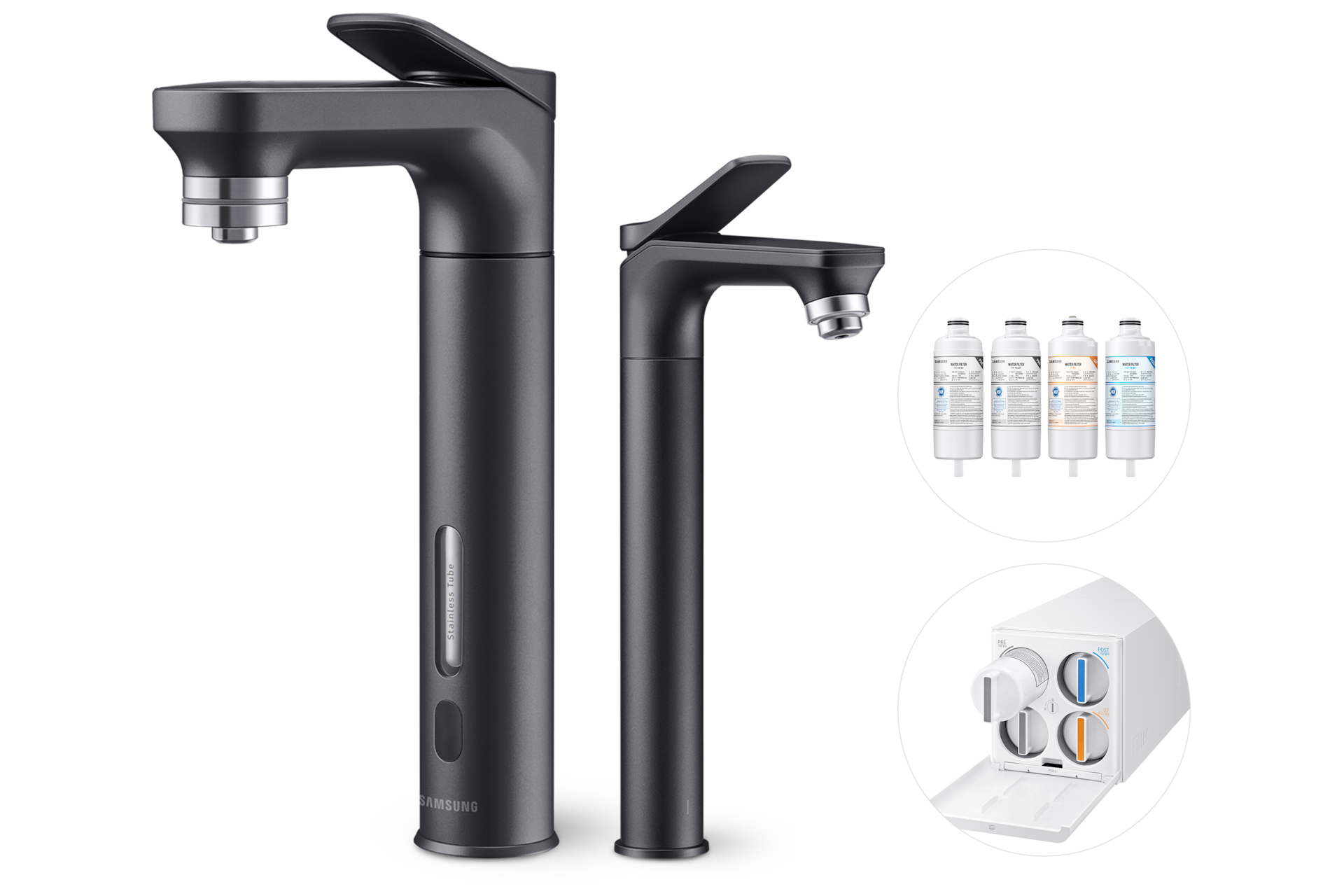 Bespoke 정수기 메인 파우셋+서브 파우셋 (정수전용)+교체용 필터 1SET 알루 블랙 메인 파우셋 우측+서브 파우셋 좌측+교체용 필터+본체