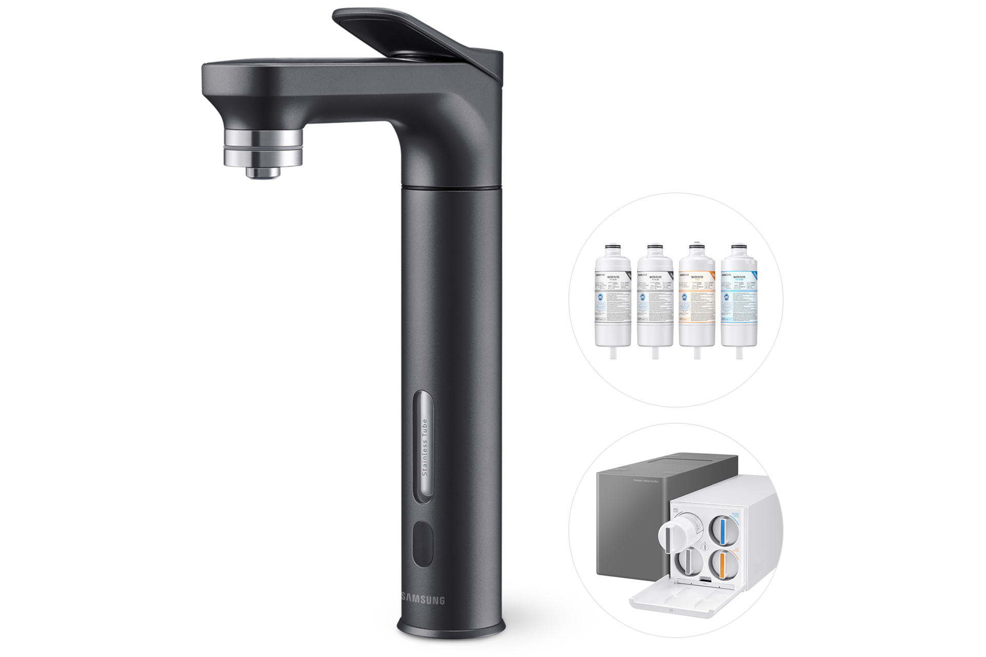 Bespoke 정수기 메인 파우셋 (냉/온/정수)+교체용 필터 1SET 알루 블랙 파우셋 우측+교체용 필터+본체