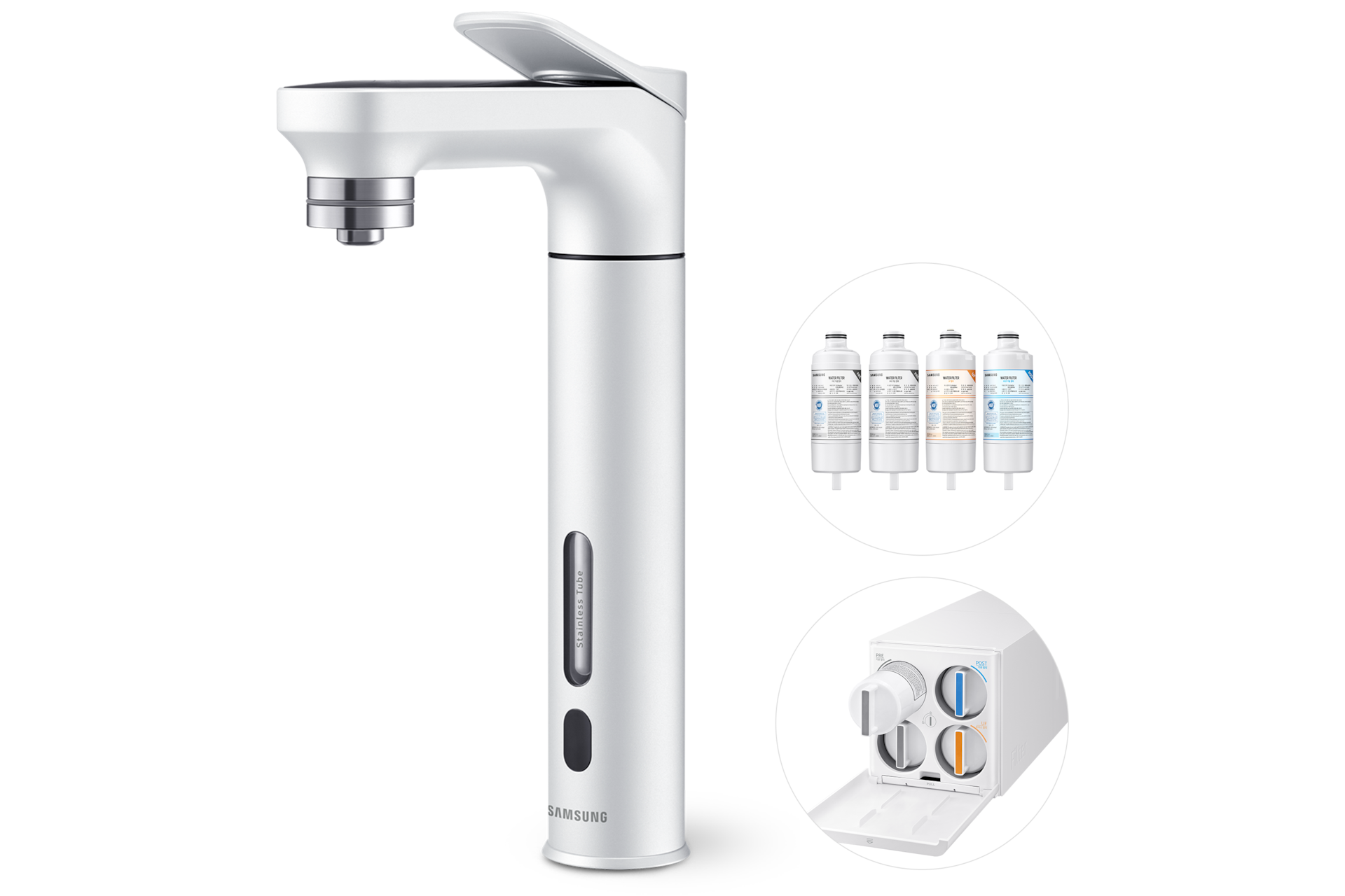 Bespoke 정수기 메인 파우셋 (정수전용)+교체용 필터 1SET 알루 화이트 파우셋 우측+교체용 필터+본체