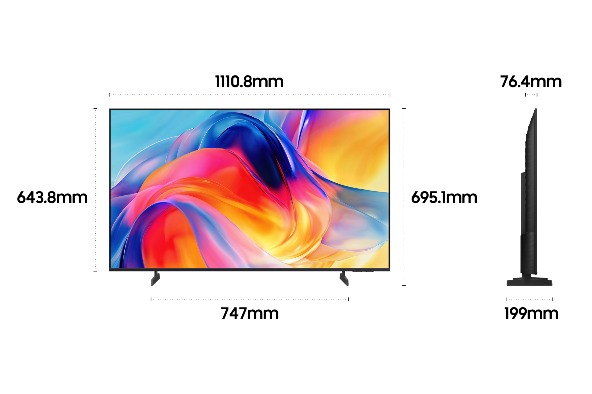 2026 Mini LED MH70 (125cm) 스탠드형 상세사이즈가 기재된 디멘션 컷