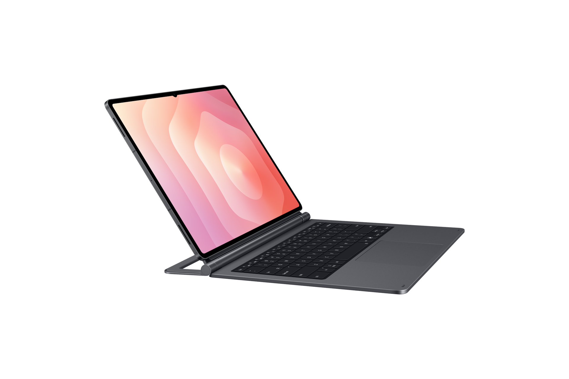 갤럭시 탭 S11 울트라 프로 키보드 (그레이) 갤럭시 탭 S11 울트라가 장착된 우측으로 돌아간 이미지