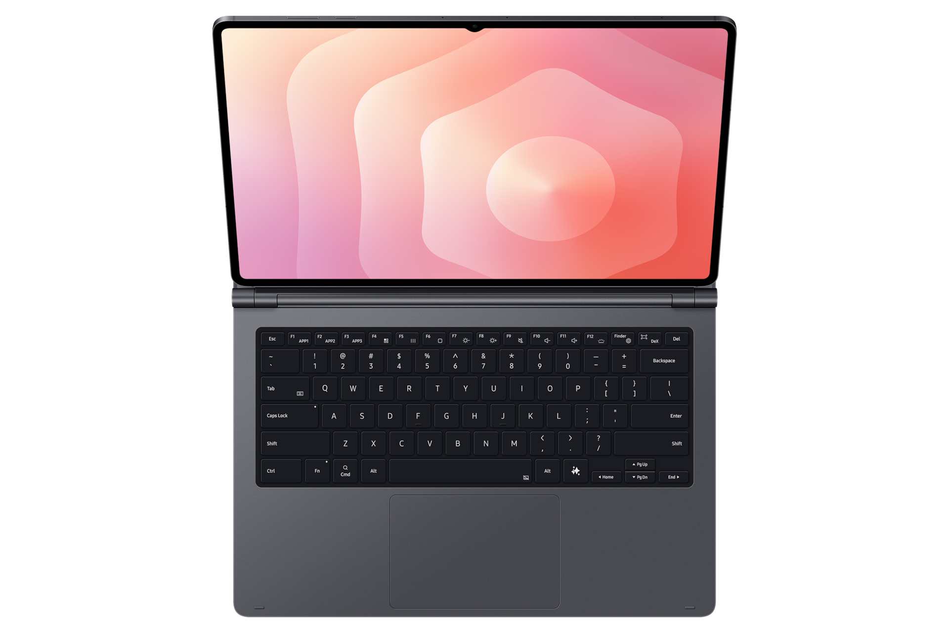 갤럭시 탭 S11 울트라 프로 키보드 (그레이) 갤럭시 탭 S11 울트라가 장착된 탑뷰 이미지