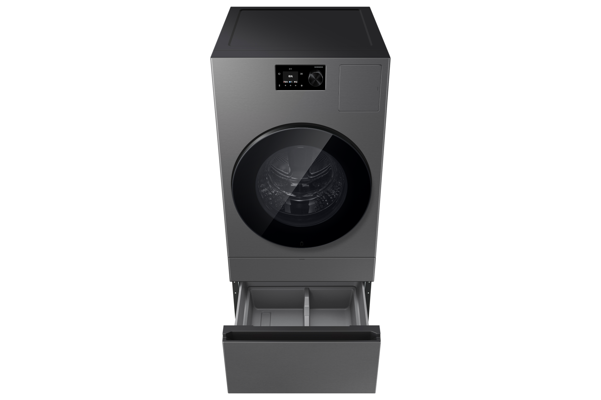Bespoke AI 콤보 25/18kg (71.1mm LCD)+수납함 다크스틸 수납함 열림