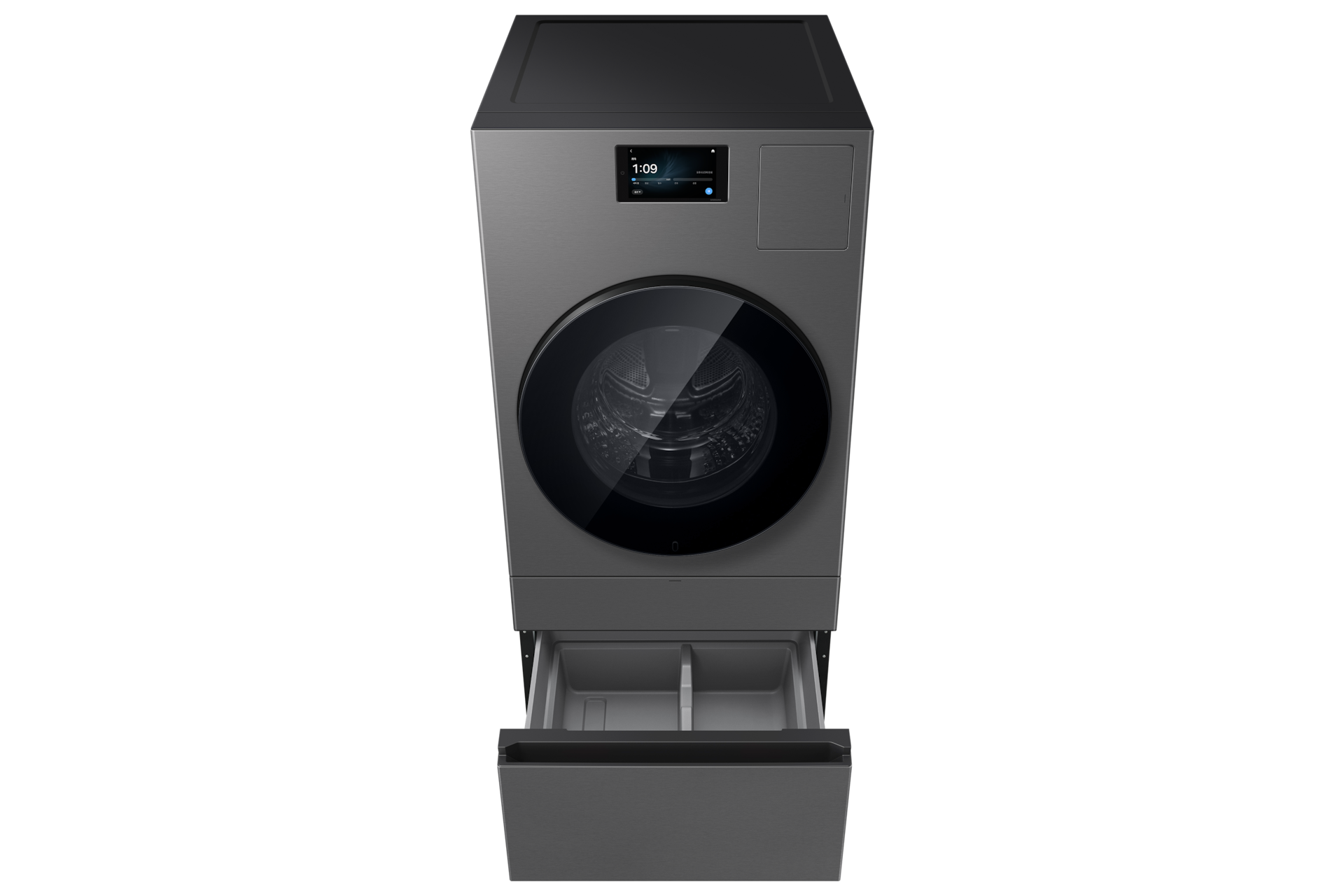 Bespoke AI 콤보 25/20kg (177.8mm LCD)+수납함 다크스틸 수납함 열림