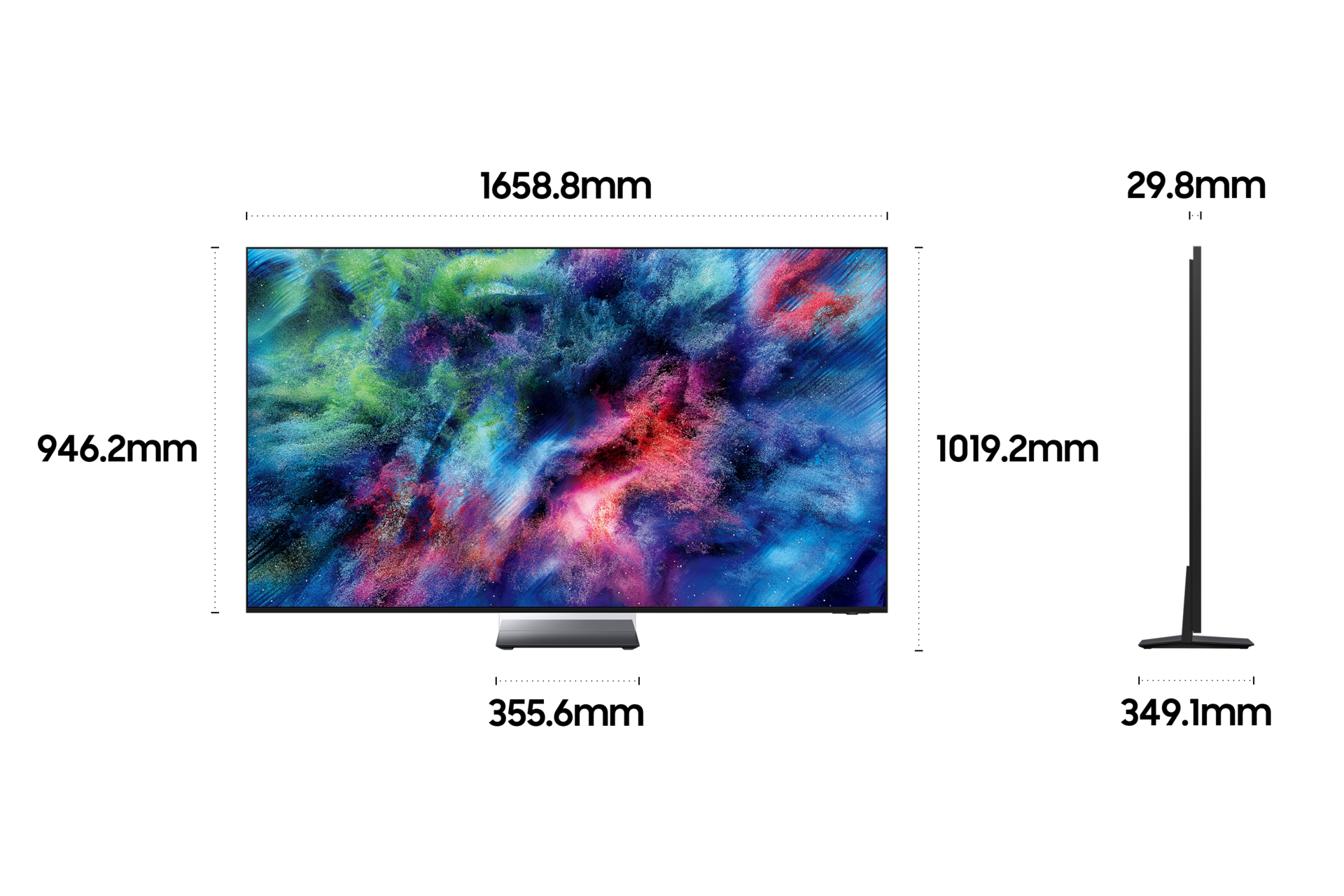 2026 Micro RGB RH95 (189cm) 스탠드형 상세사이즈가 기재된 디멘션 컷