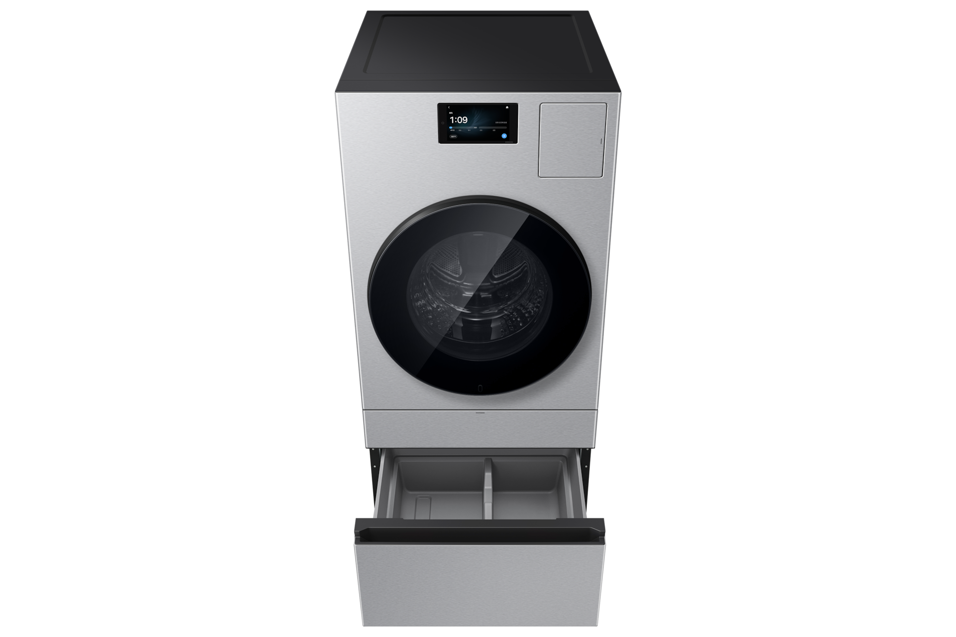 Bespoke AI 콤보 25/20kg (177.8mm LCD)+수납함 실버스틸 수납함 열림