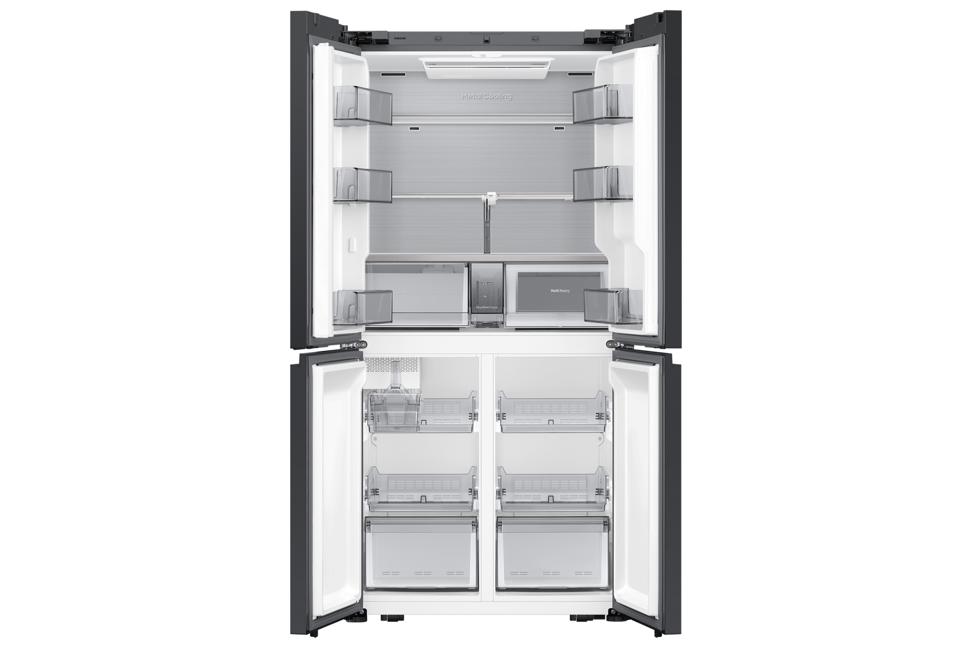 Bespoke AI 패밀리허브 4도어 키친핏 Max 602L (22.5cm, AI 푸드매니저) 클린 화이트 내상컷