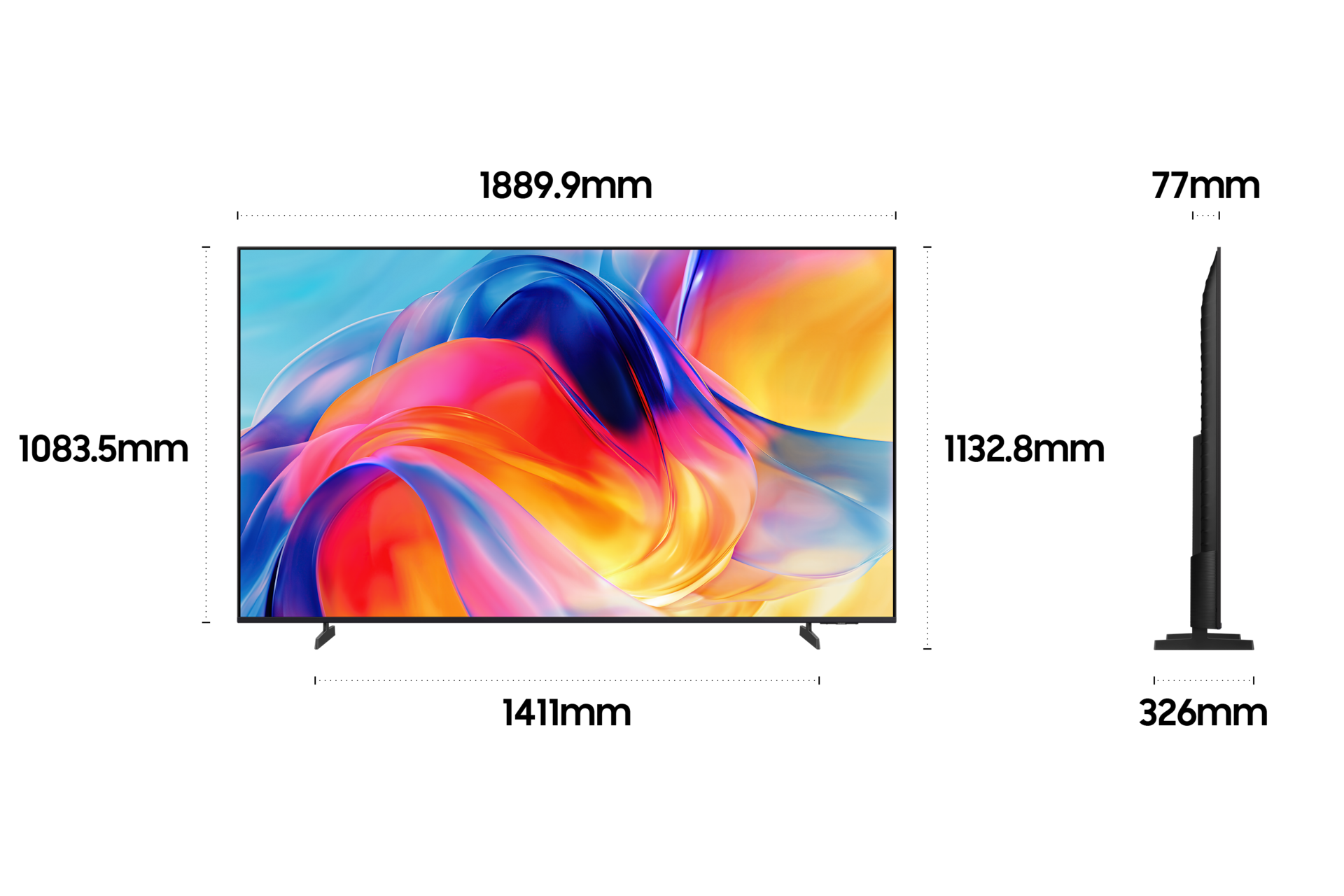 2026 Mini LED MH75 (214cm) 스탠드형 상세사이즈가 기재된 디멘션 컷