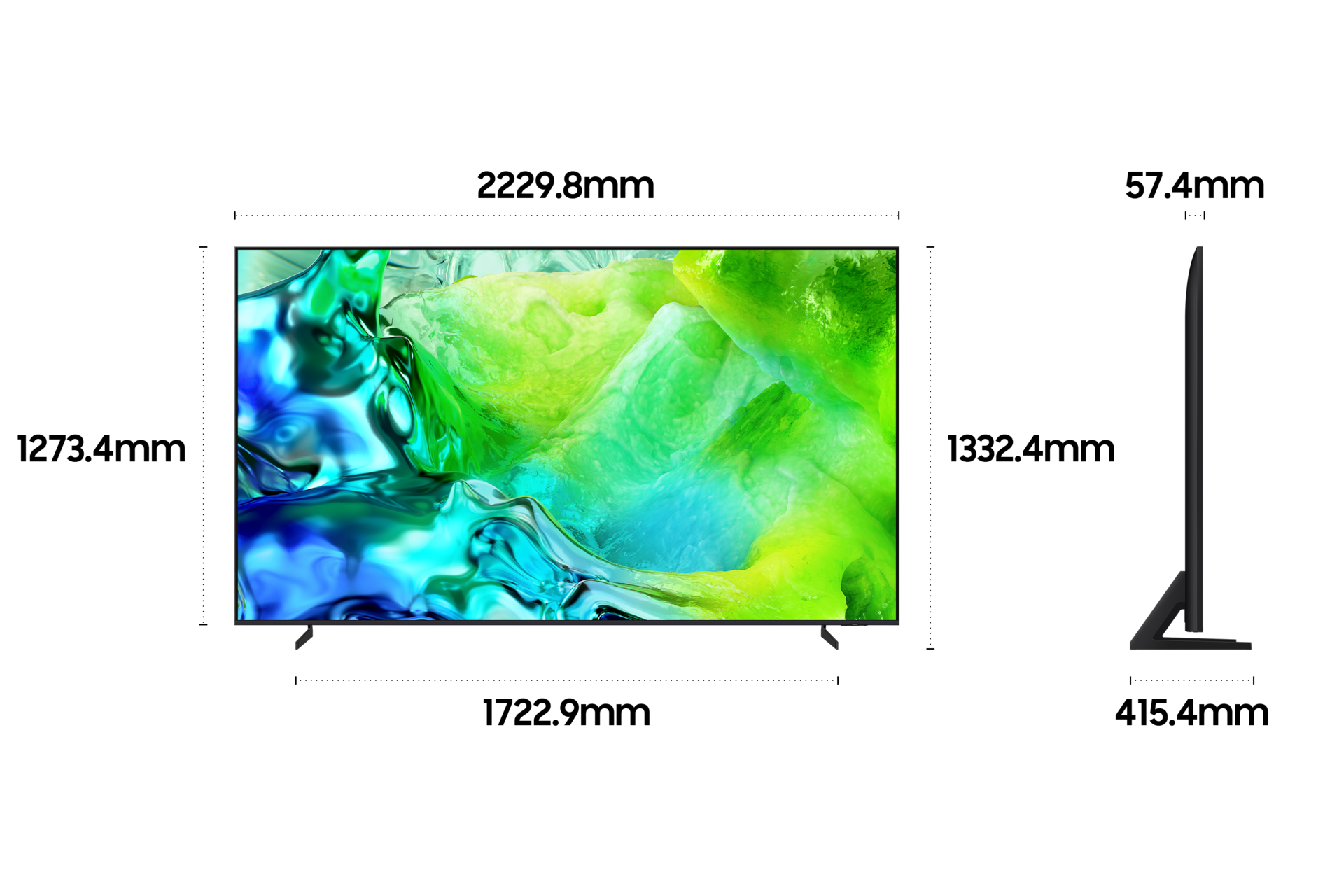 2026 Neo QLED QNH80 (252cm) 스탠드형 상세사이즈가 기재된 디멘션 컷