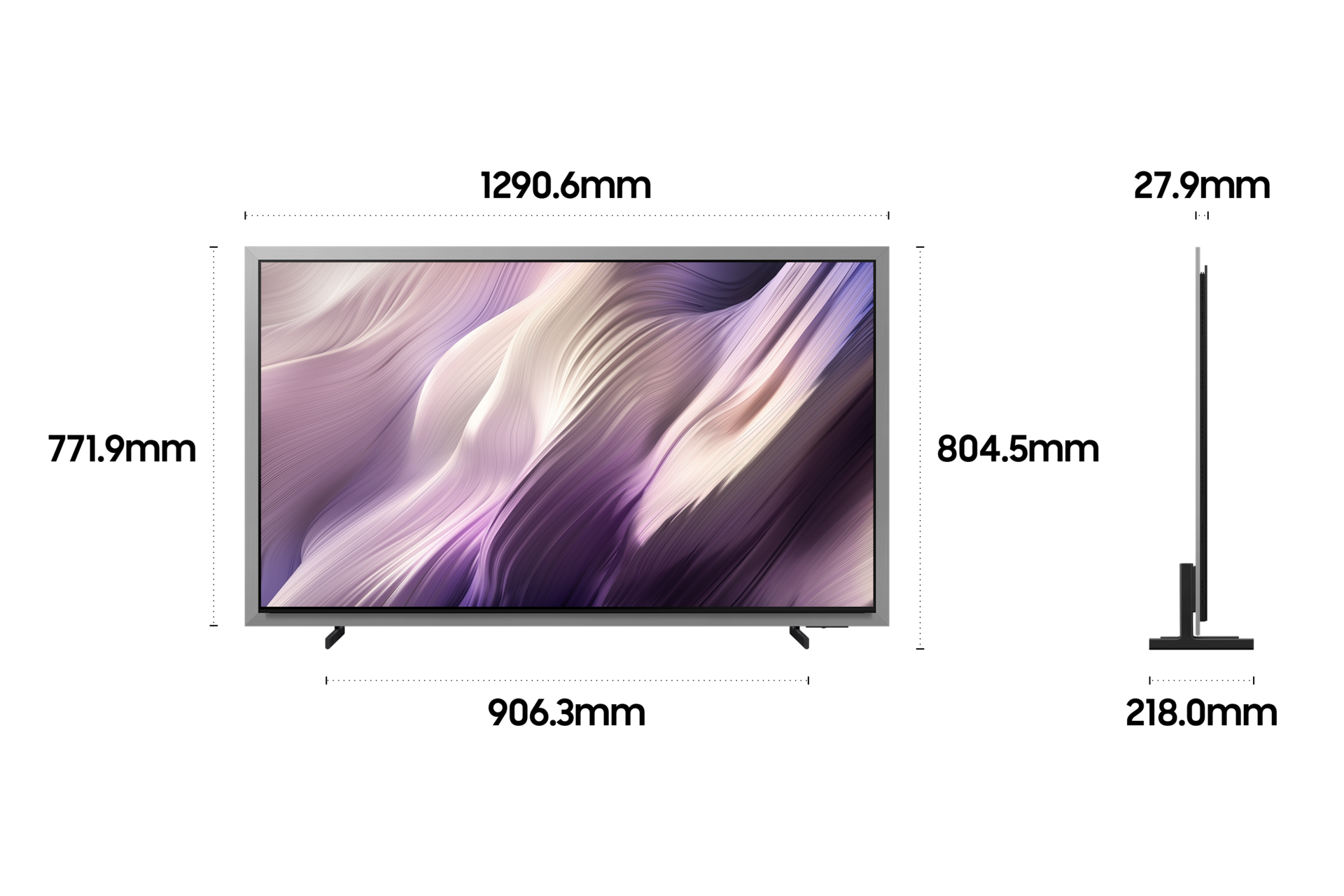 2026 OLED SH95 (138cm) 스탠드형 상세사이즈가 기재된 디멘션 컷