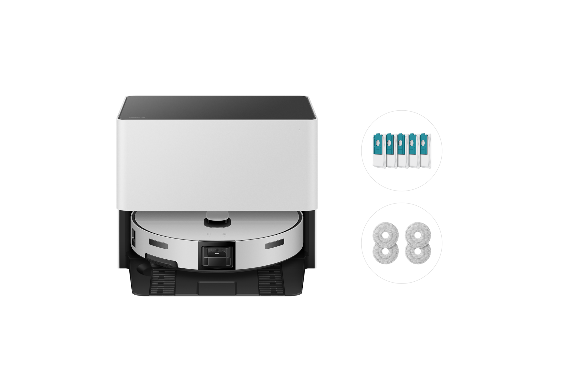 Bespoke AI 스팀 플러스 자동 급배수+먼지봉투+다회용포 새틴 그레이지 Bespoke AI 스팀 플러스 자동 급배수 정면 + 구성품