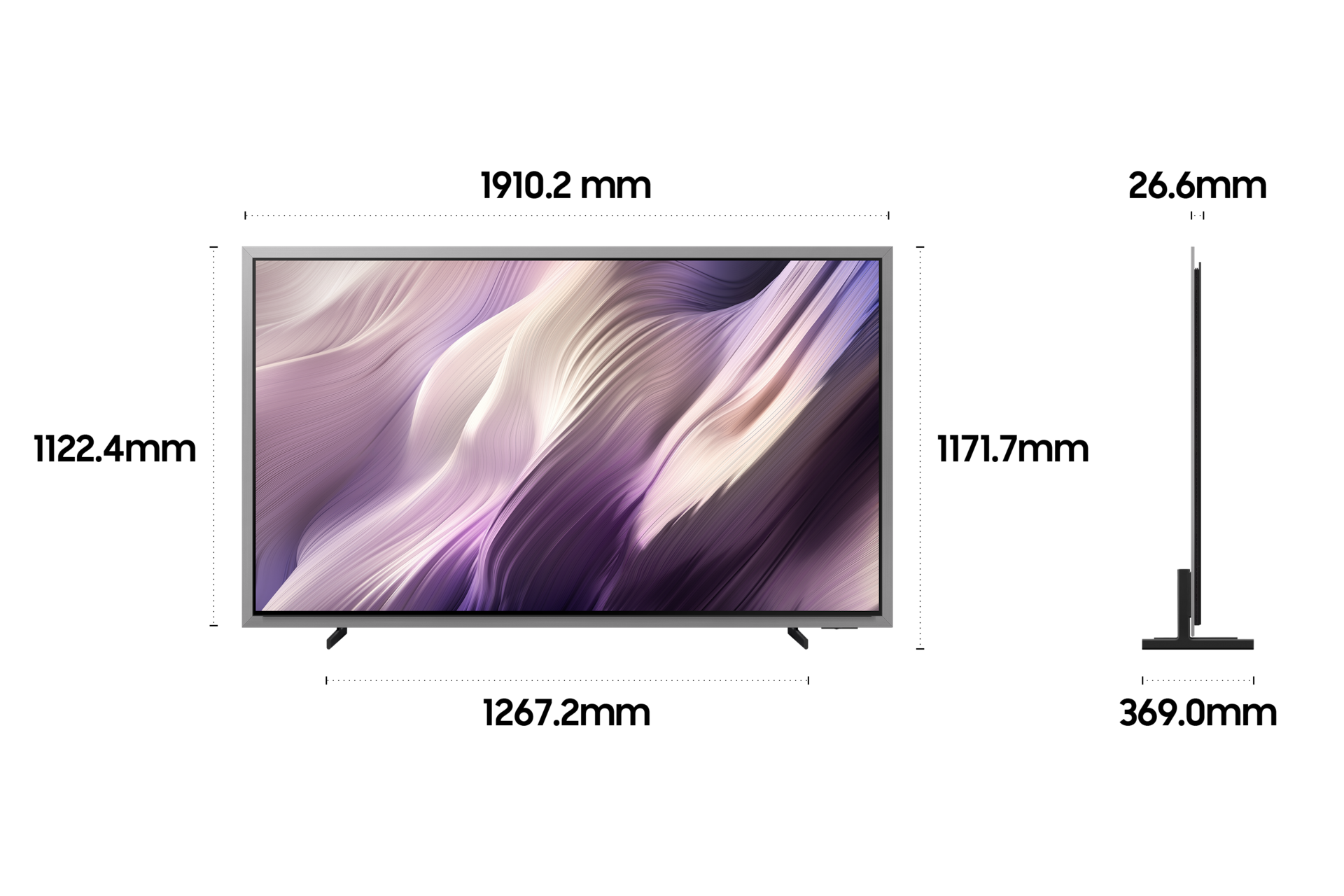 2026 OLED SH95 (209cm) 스탠드형 상세사이즈가 기재된 디멘션 컷