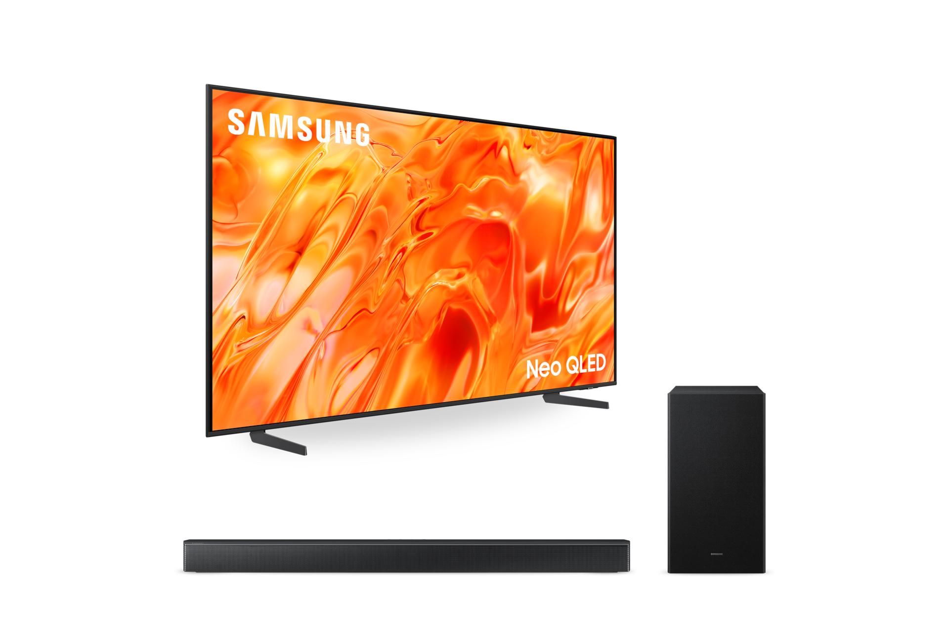 2026 Neo QLED QNH70 (189cm) 스탠드형 우측 45도+3.1ch 사운드바 B650F 정면 페어이미지