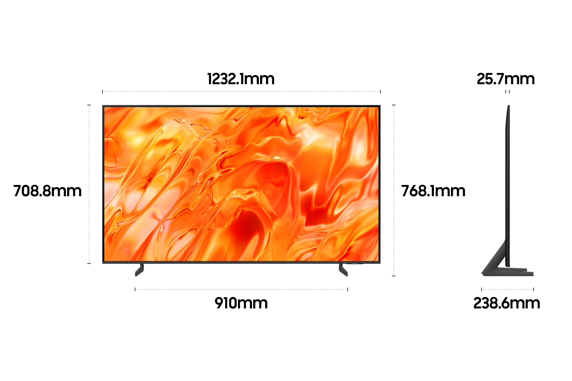 2026 Neo QLED QNH70 (138cm) 스탠드형 상세사이즈가 기재된 디멘션 컷