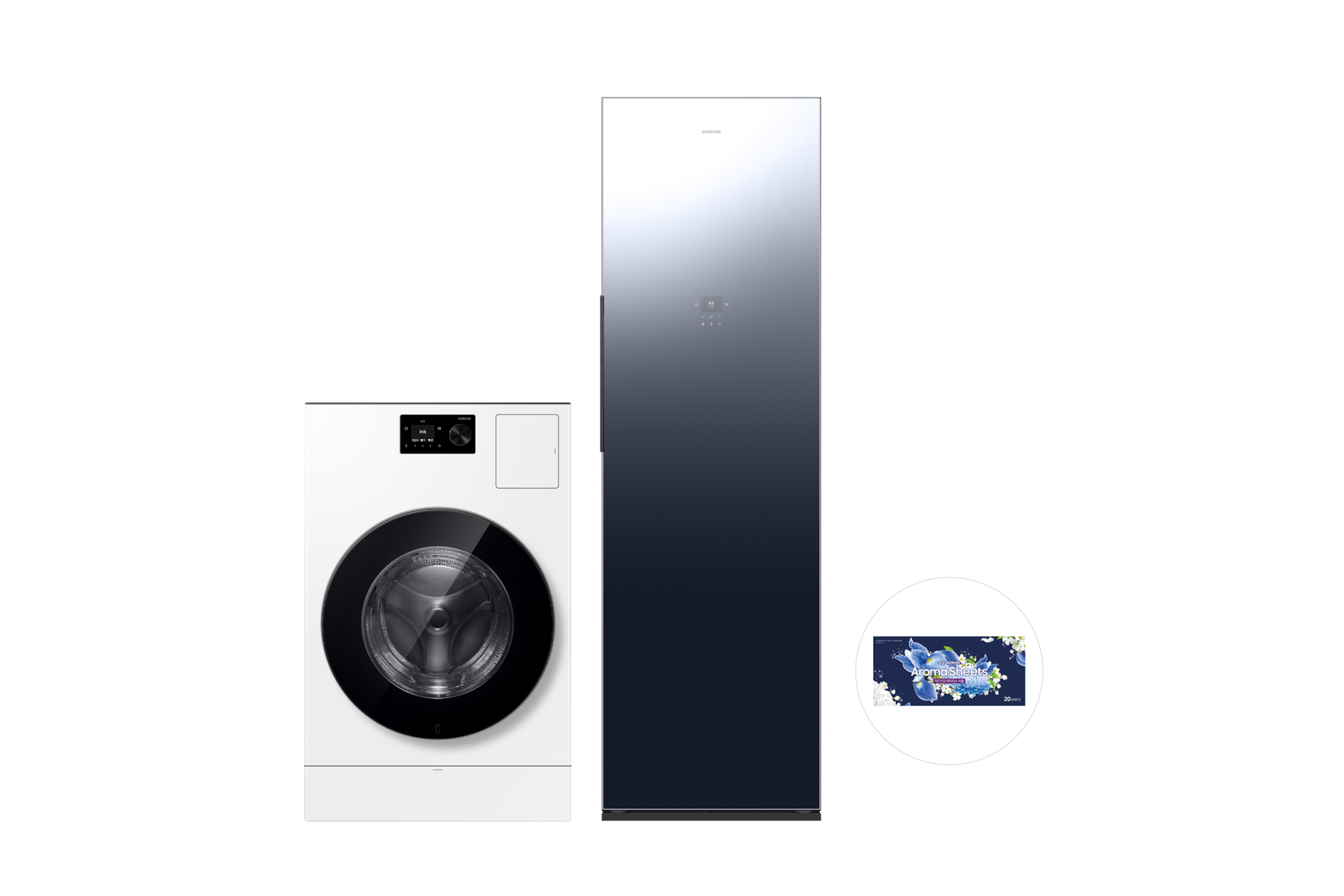 Bespoke AI 콤보 25/18kg (71.1mm LCD)+Bespoke AI 에어드레서 대용량 5~9벌+아로마시트 화이트 정면