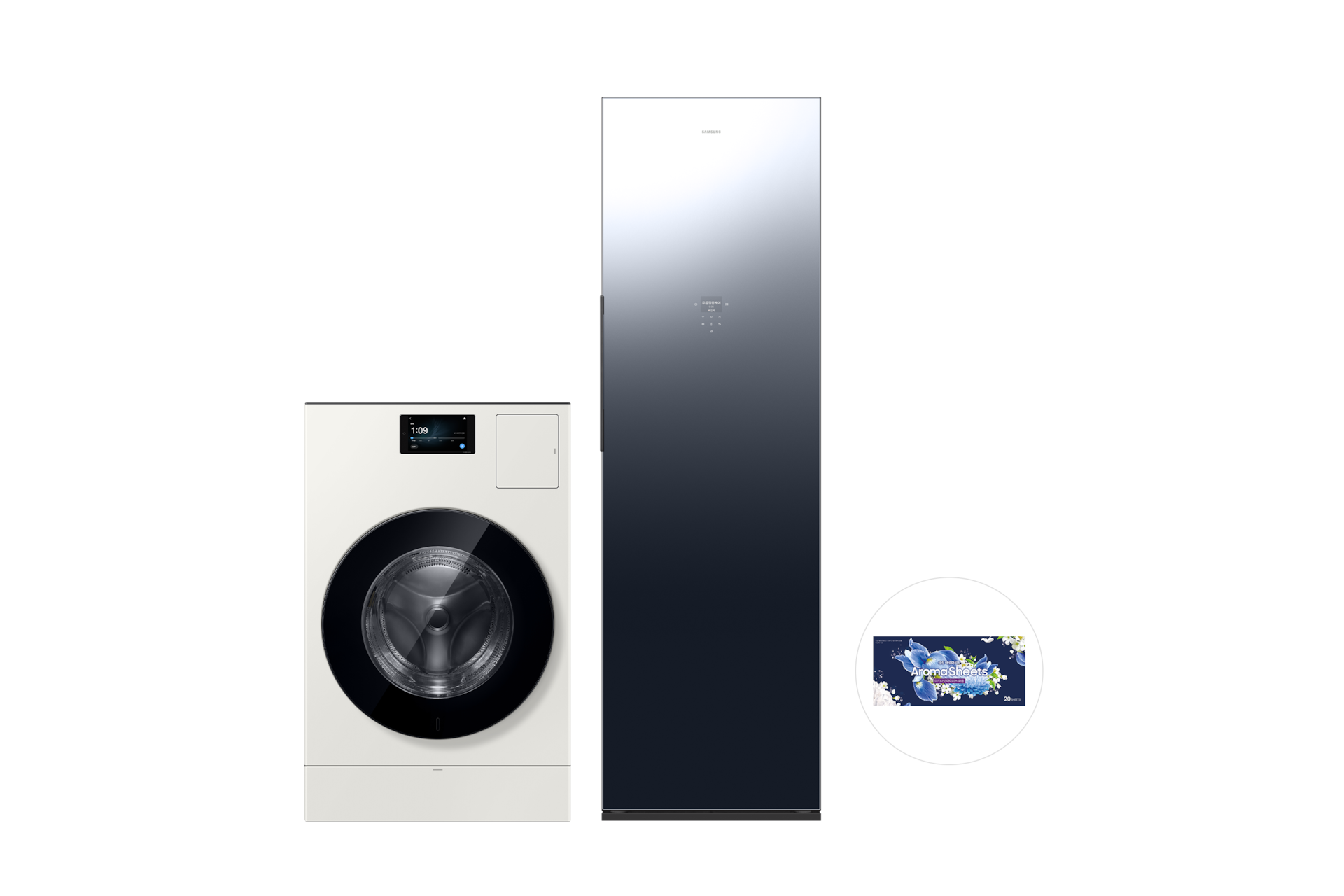 Bespoke AI 콤보 25/20kg (177.8mm LCD)+Bespoke AI 에어드레서 대용량 5~9벌+아로마시트 그레이지 정면