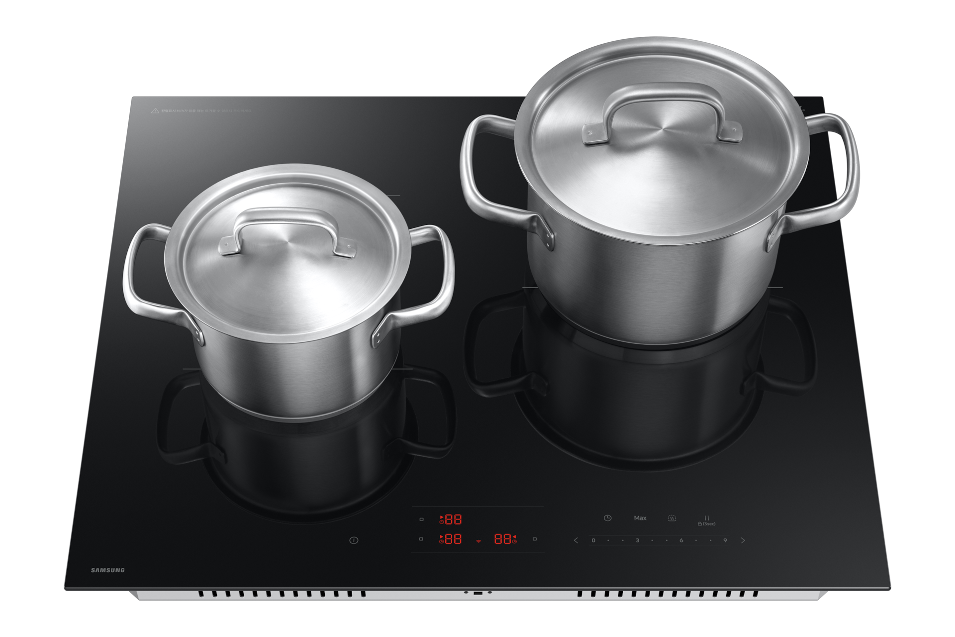 인덕션 블랙 냄비 2개를 올린 정면
