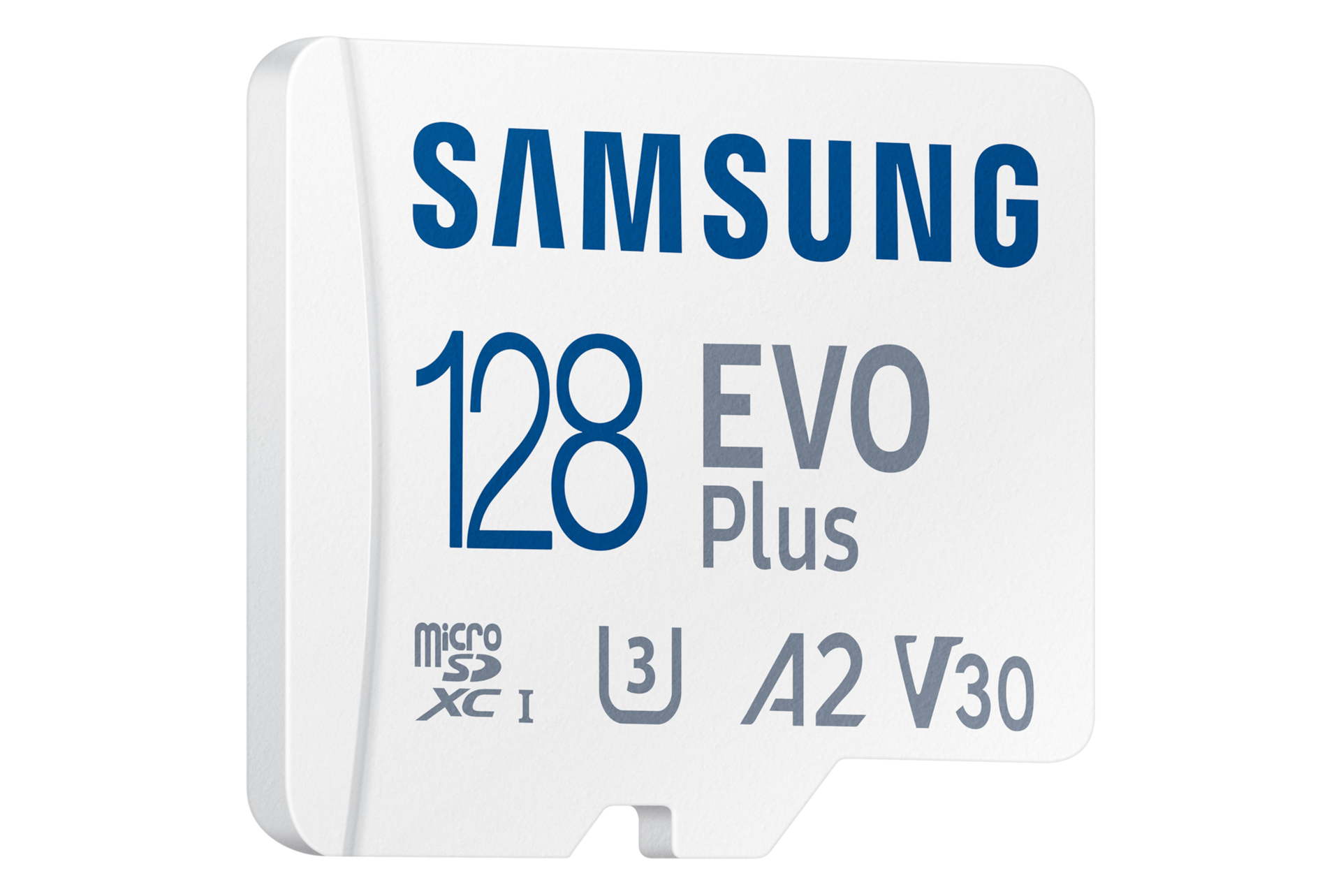 마이크로SD 메모리카드 EVO Plus 128 GB (화이트) 오른쪽으로 30도 기울어진 정면 이미지
