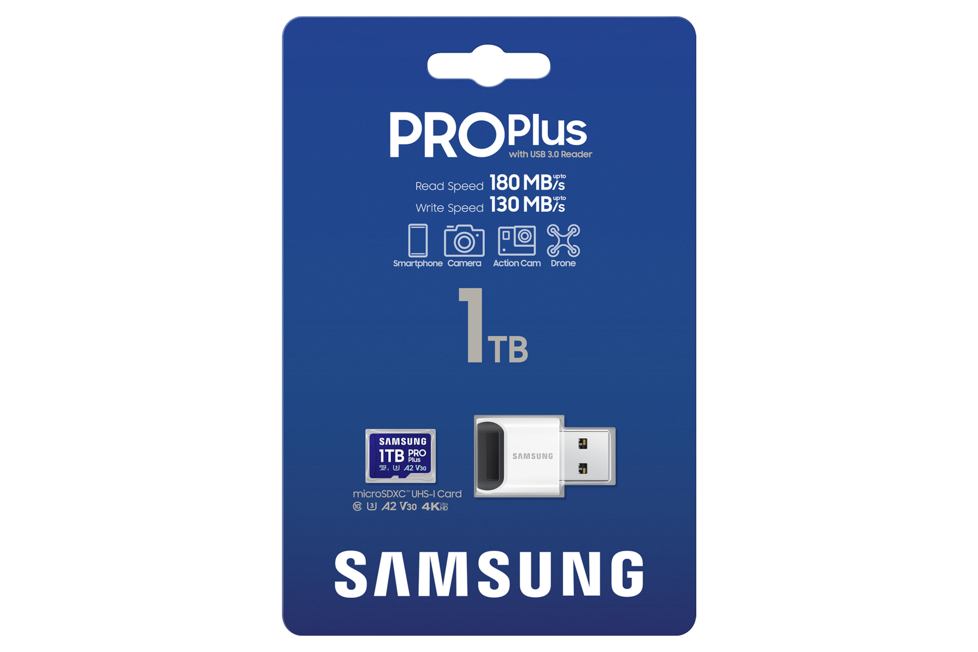 마이크로SD 메모리카드 PRO Plus with Card Reader 1 TB (블루) 제품 박스 정면 이미지