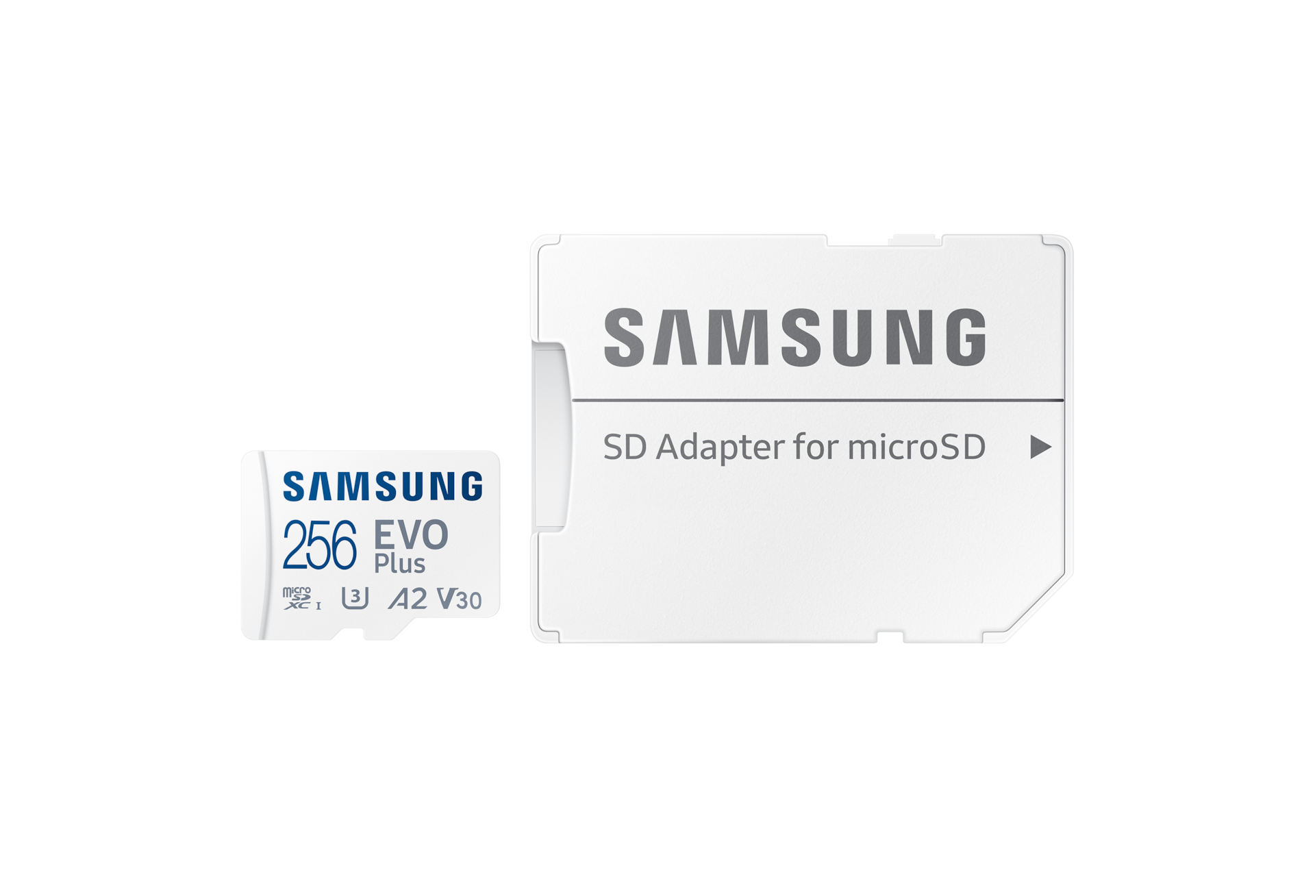 마이크로SD 메모리카드 EVO Plus 256 GB (화이트) 정면 이미지와 SD 어댑터 정면 이미지