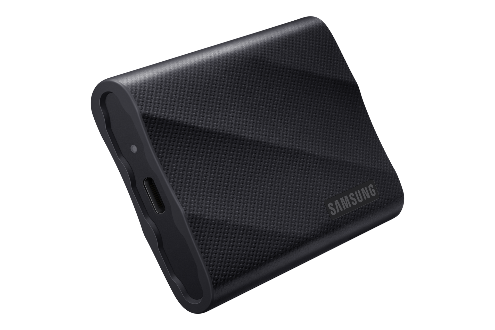 외장 SSD T9 USB 3.2 Gen 2 4 TB (블랙) 뒤로 25도 기울인 뒤에 왼쪽에서 바라본 이미지