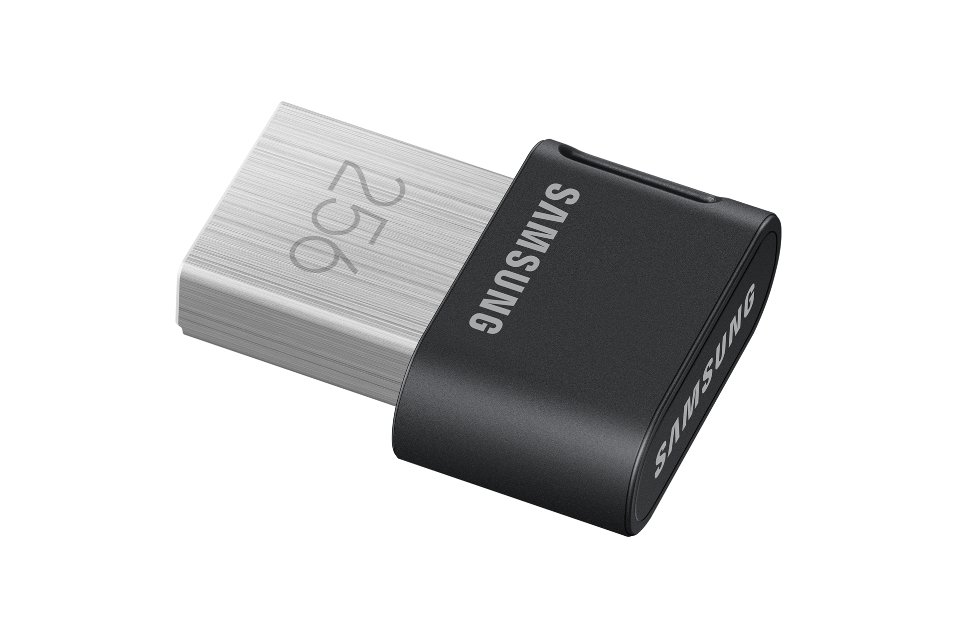 FIT Plus USB 3.2 Gen1 Flash Drive 256 GB (블랙) 바닥에 눕힌뒤 오른쪽 아래 윗부분에서 내려본 이미지