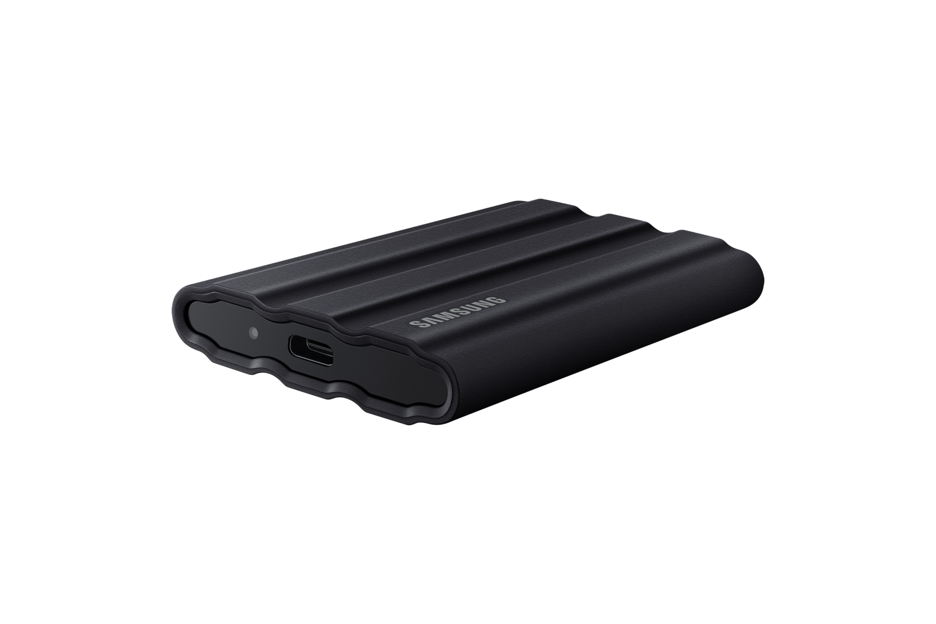 외장 SSD T7 Shield USB 3.2 Gen 2 2 TB 블랙 제품 눕혀져있는 모습 왼쪽 30도